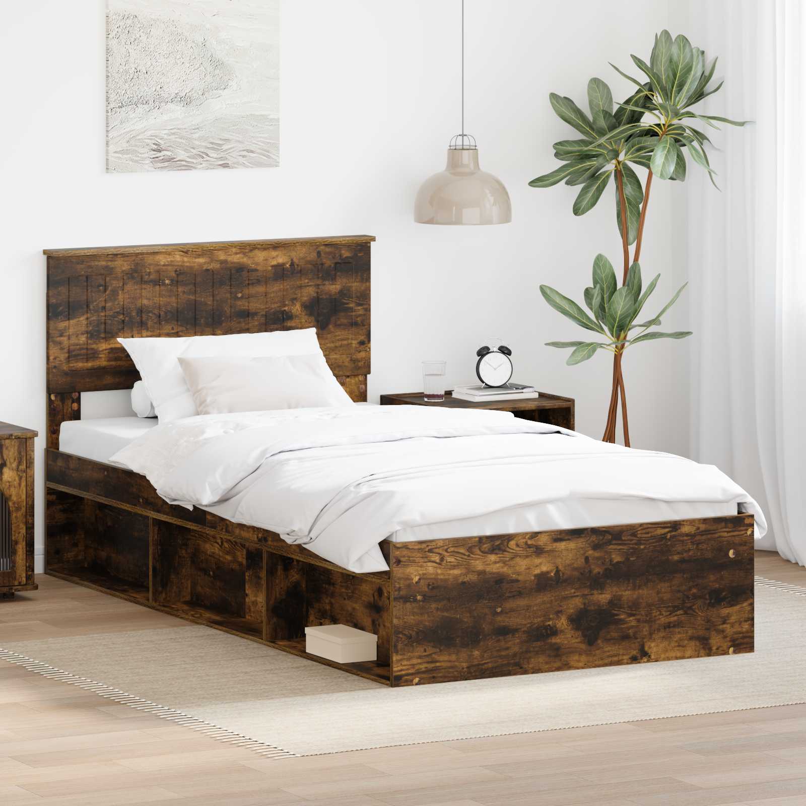 Bettrahmen Geräucherte Eiche 100 x 200 cm Massives Kiefernholz