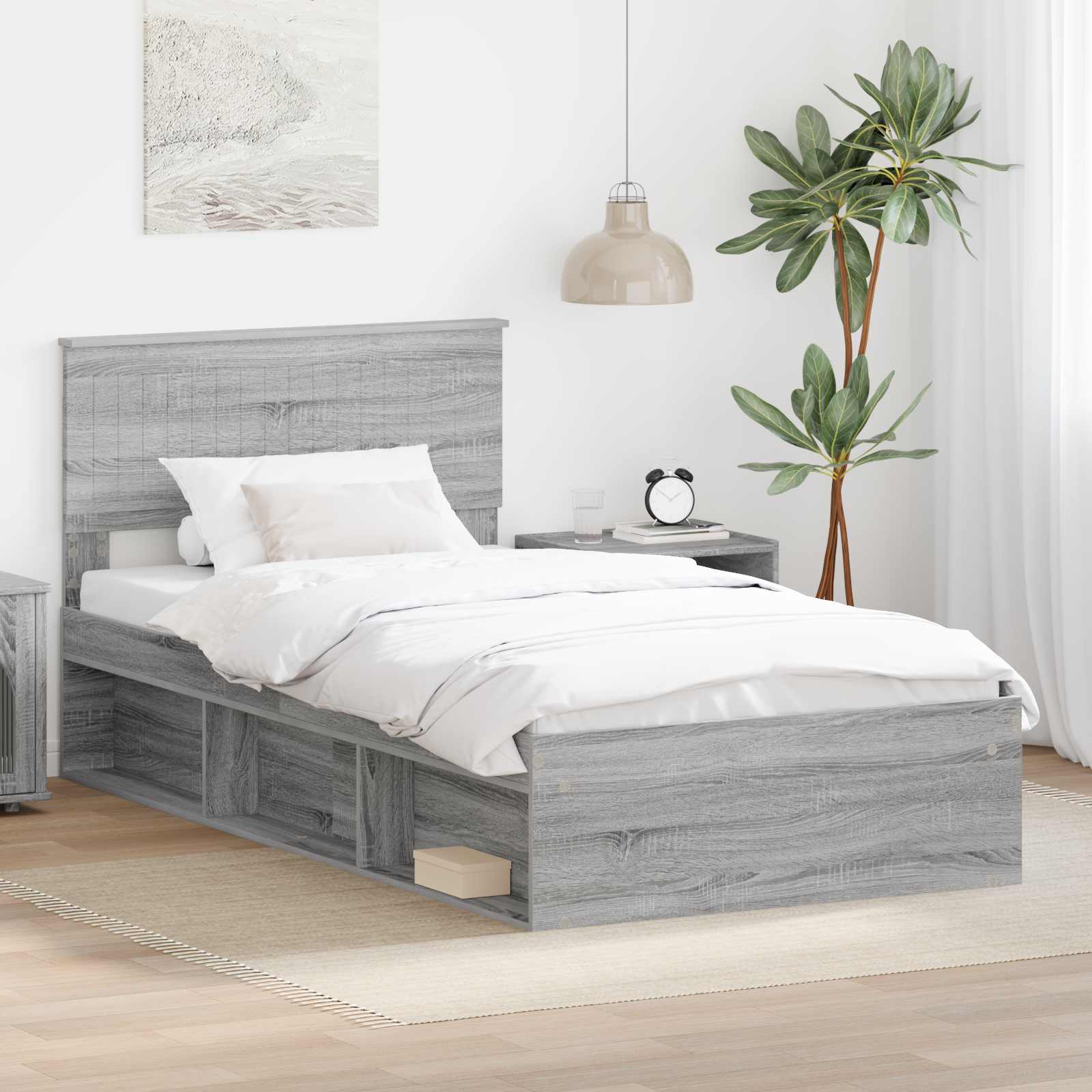 Bettrahmen Graues Sonoma 100 x 200 cm Massives Kiefernholz