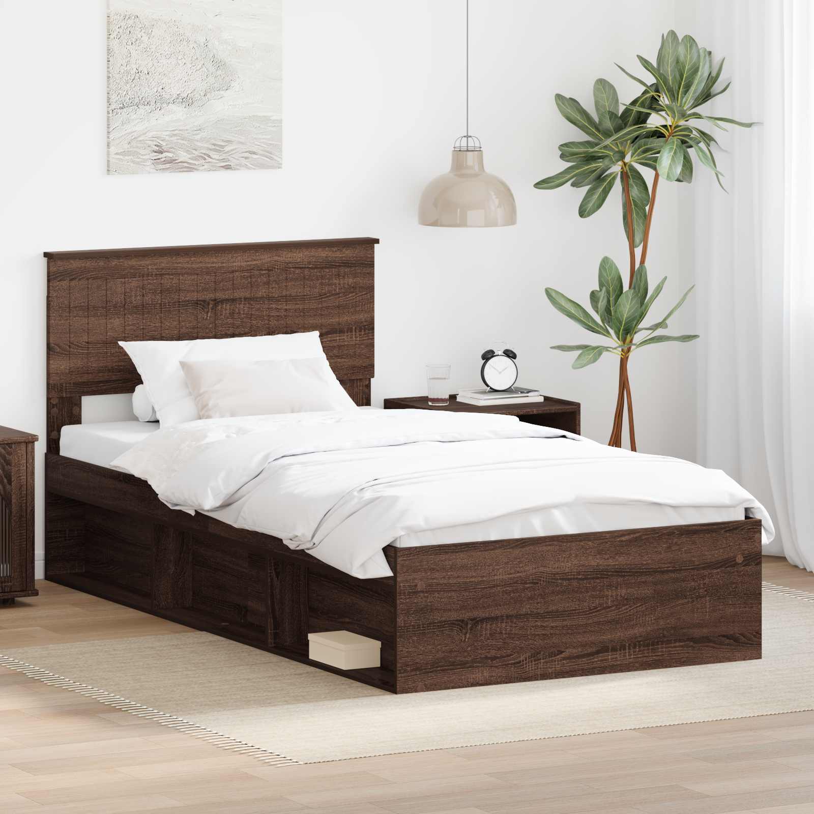 Bettrahmen Braun Eichen-Optik 100 x 200 cm Massives Kiefernholz