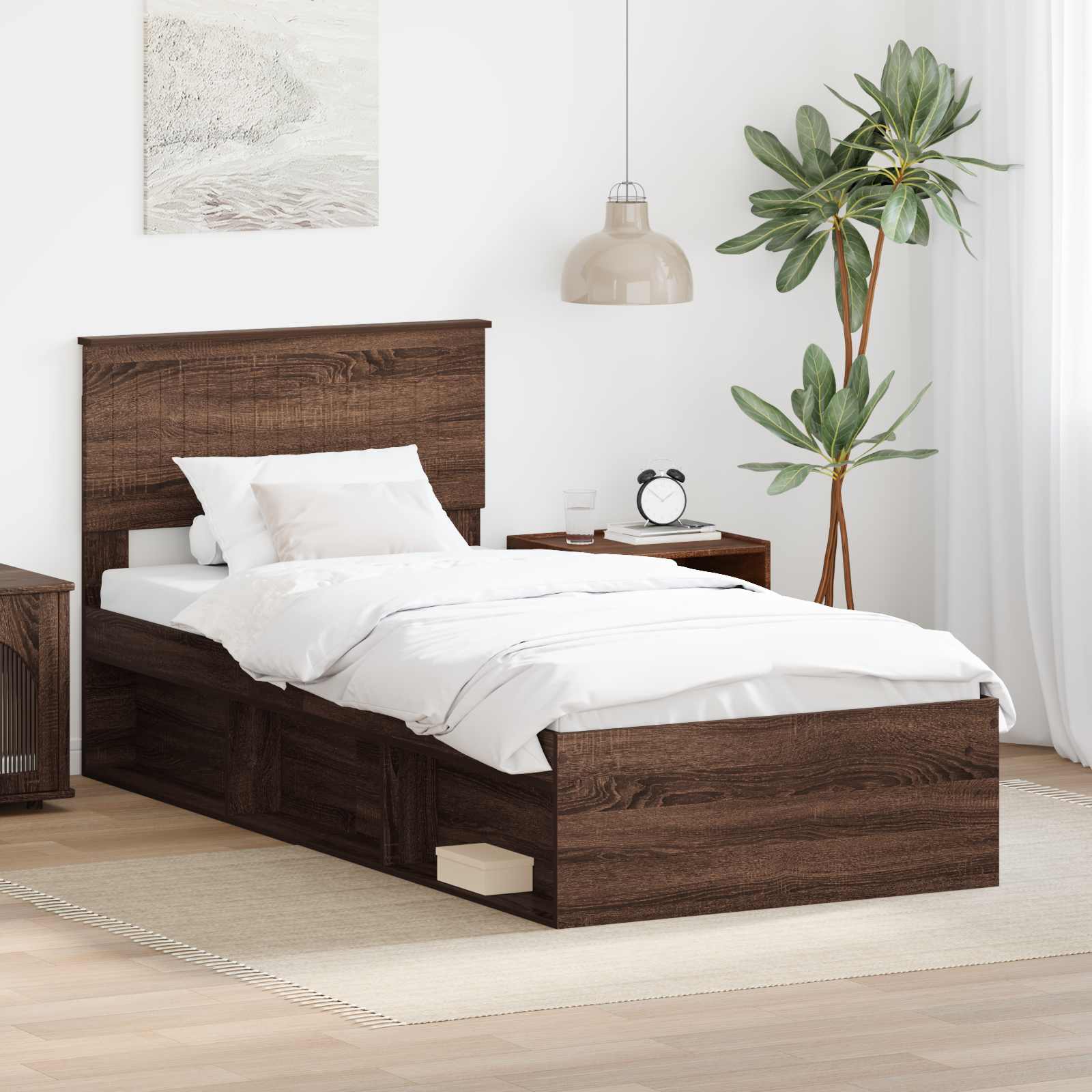 Bettrahmen Braun Eichen-Optik 90 x 200 cm Massives Kiefernholz
