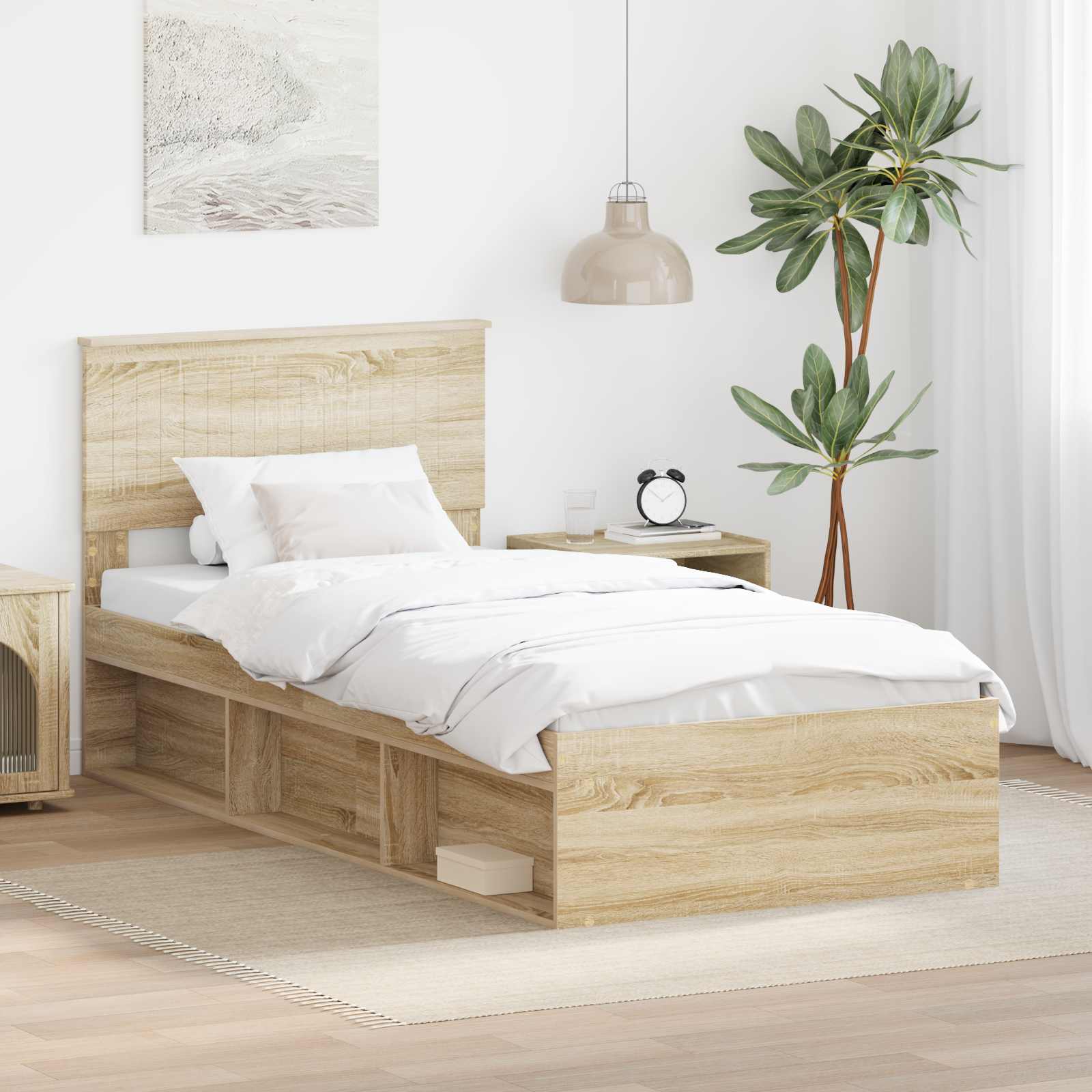 Bettrahmen mit Kopfteil Sonoma 90 x 190 cm Massives Kiefernholz
