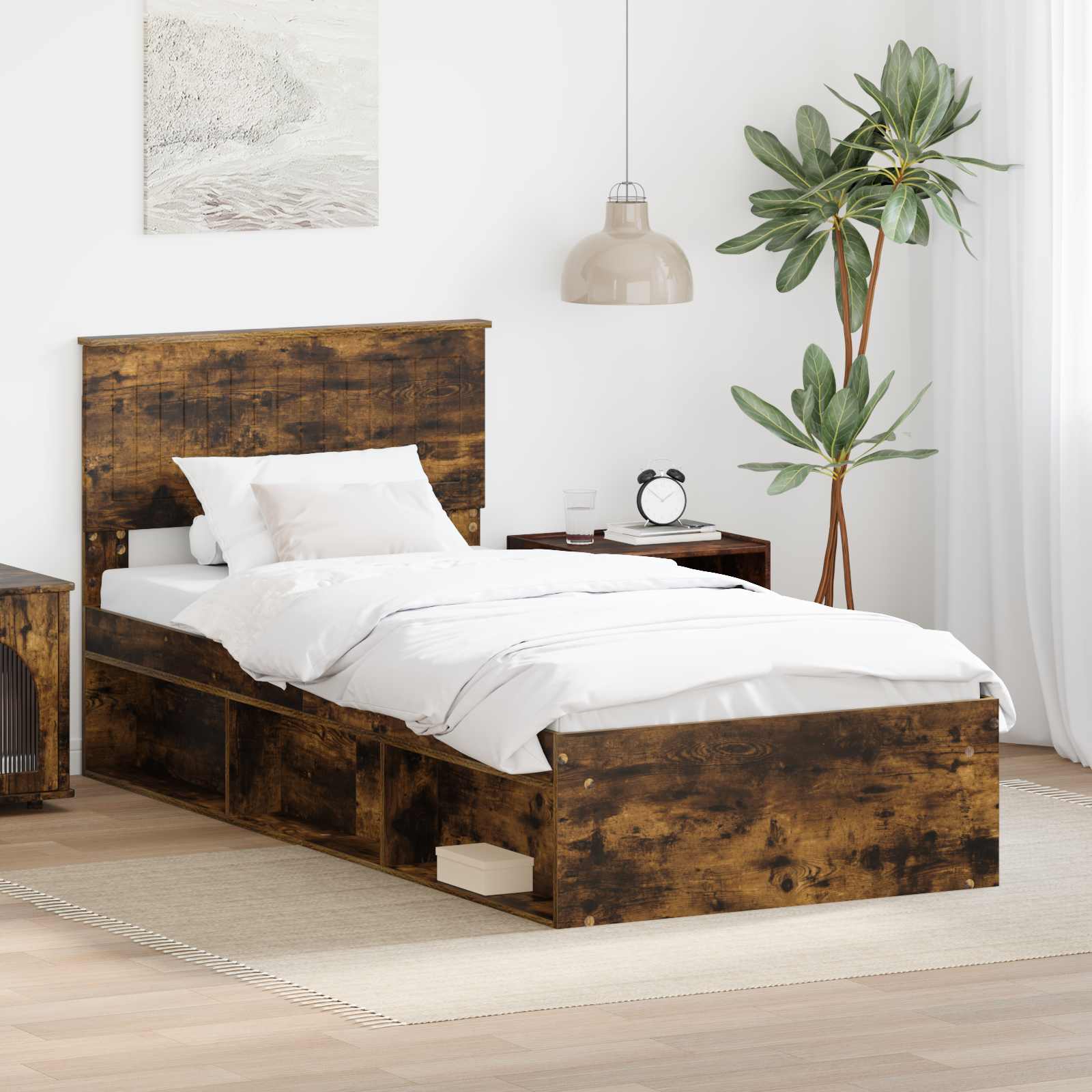 Bettrahmen Geräucherte Eiche 90 x 190 cm Massives Kiefernholz