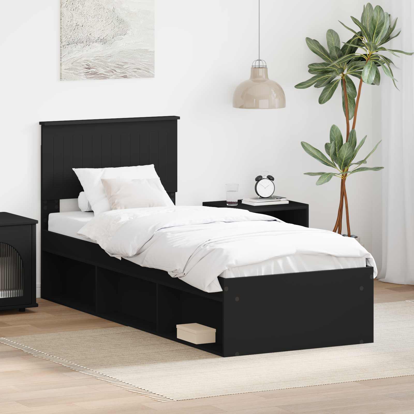 Bettrahmen Schwarz 75 x 190 cm Massives Kiefernholz