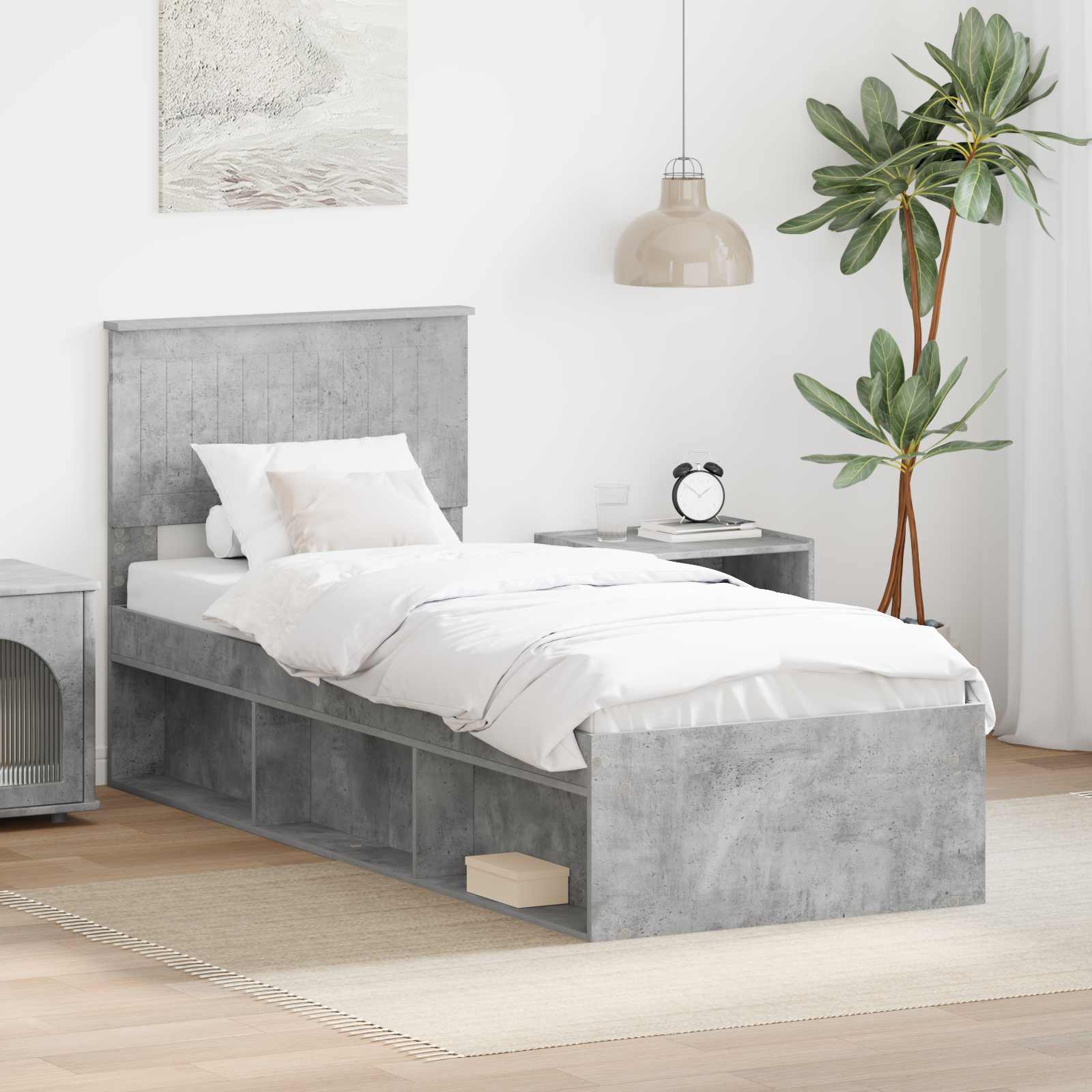Bettrahmen Beton Grau 75 x 190 cm Massives Kiefernholz
