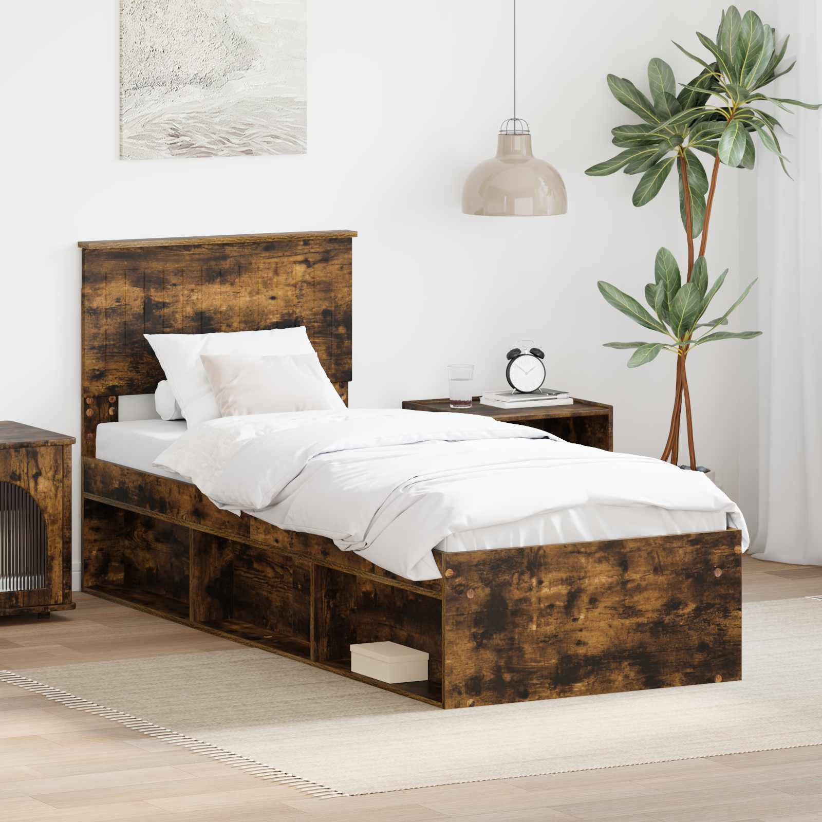 Bettrahmen Geräucherte Eiche 75 x 190 cm Massives Kiefernholz