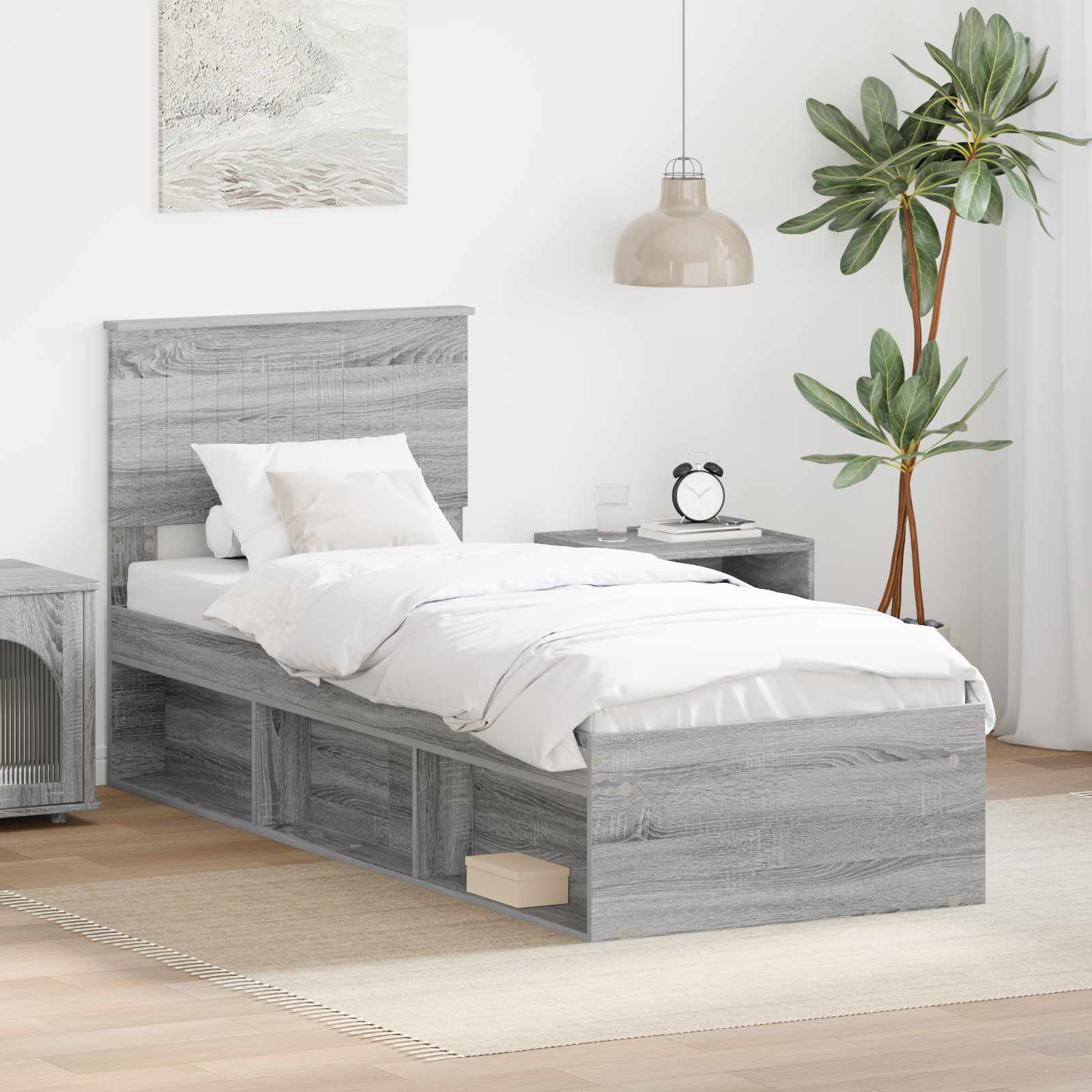 Bettrahmen Graues Sonoma 75 x 190 cm Massives Kiefernholz