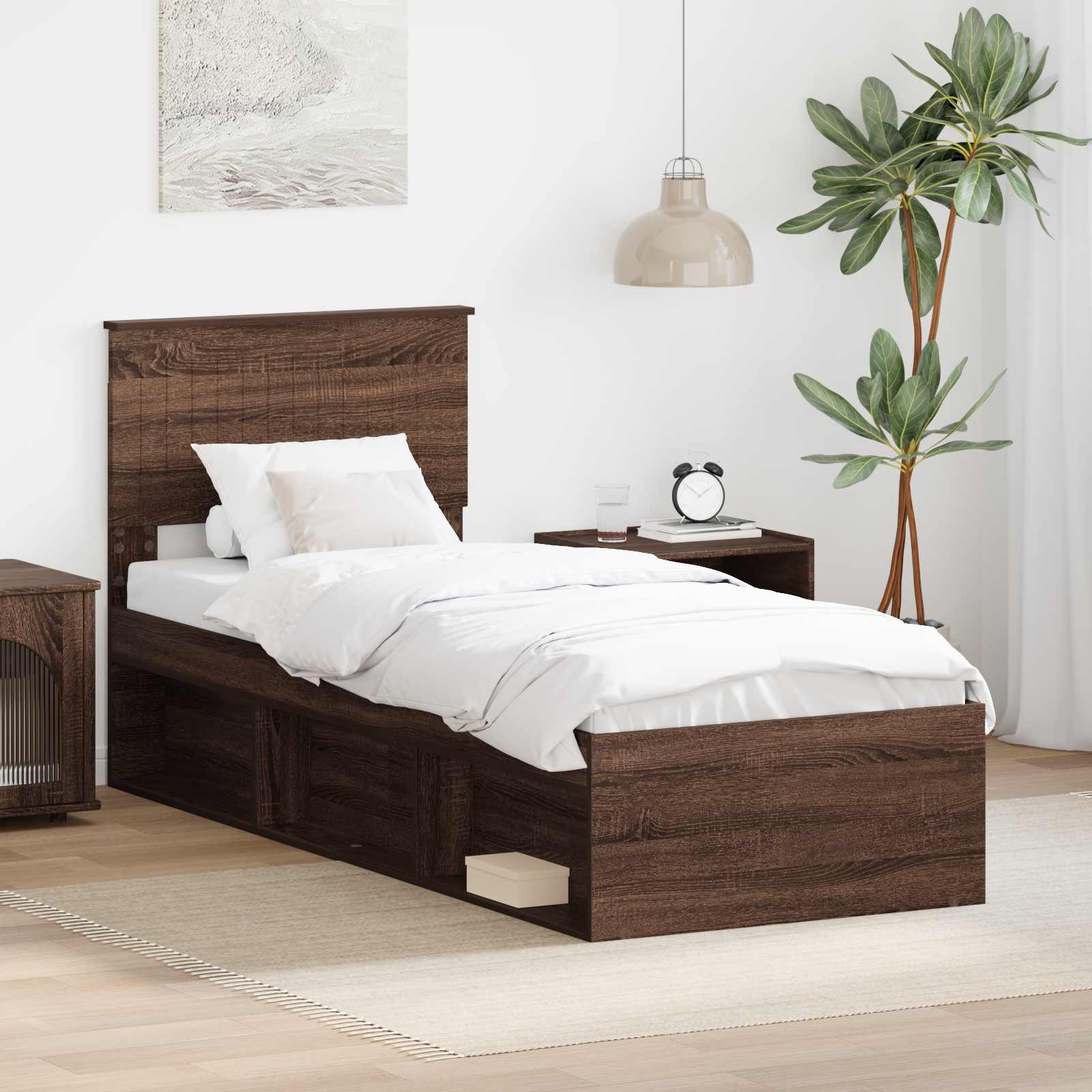 Bettrahmen Braun Eichen-Optik 75 x 190 cm Massives Kiefernholz