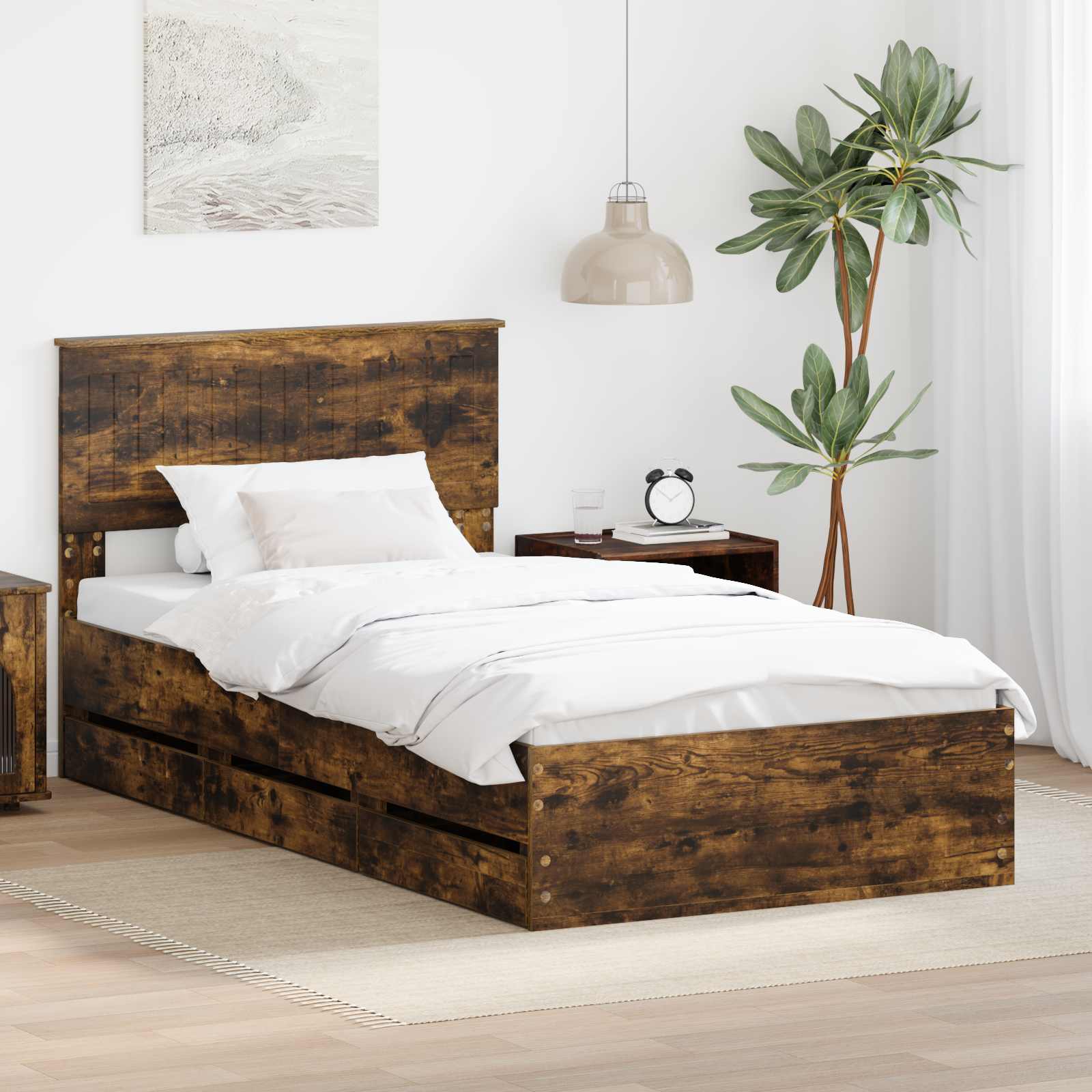 Bettrahmen Geräucherte Eiche 100 x 200 cm Ingenieurs Holz