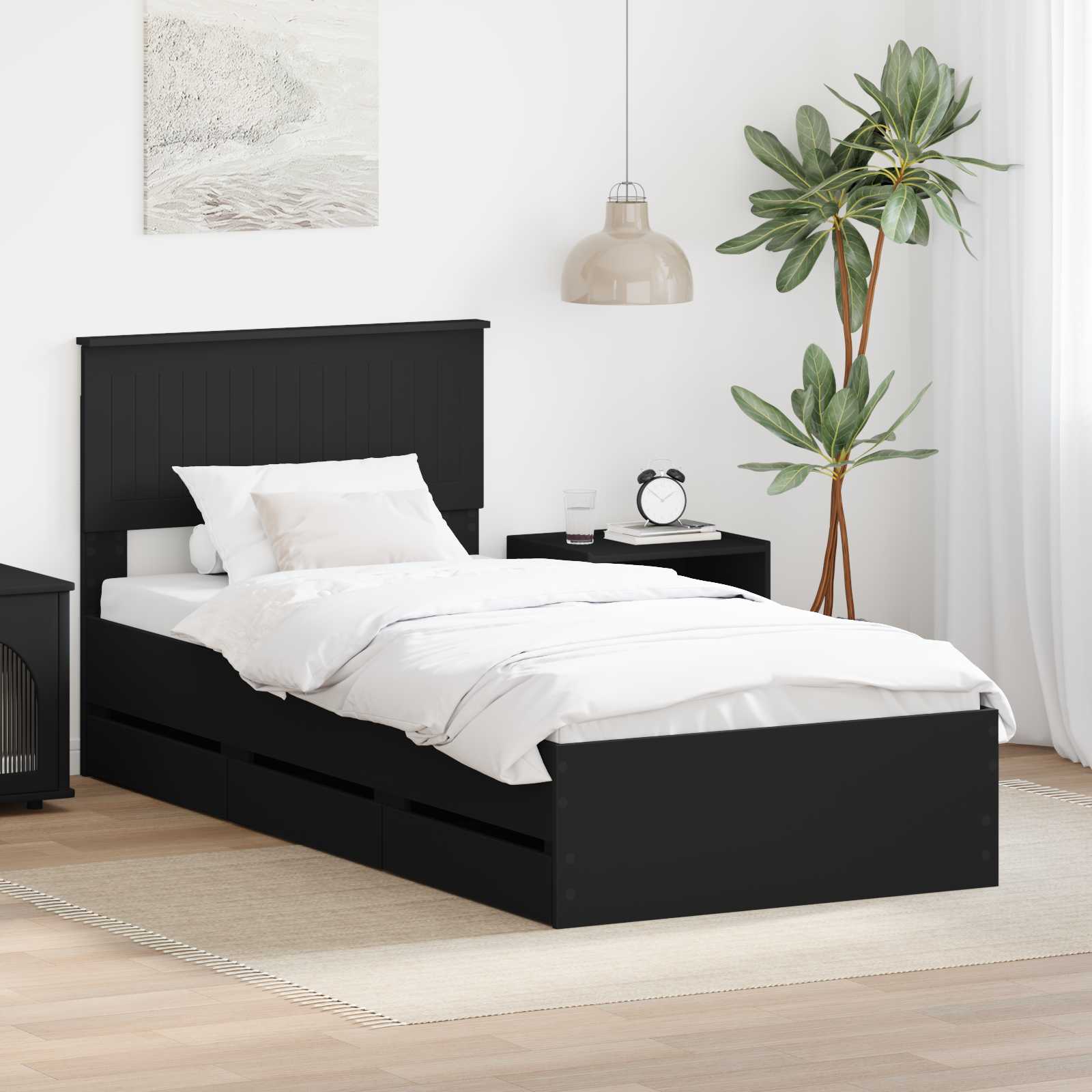 Bettrahmen mit Schubladen Schwarz 90 x 200 cm Ingenieurs Holz
