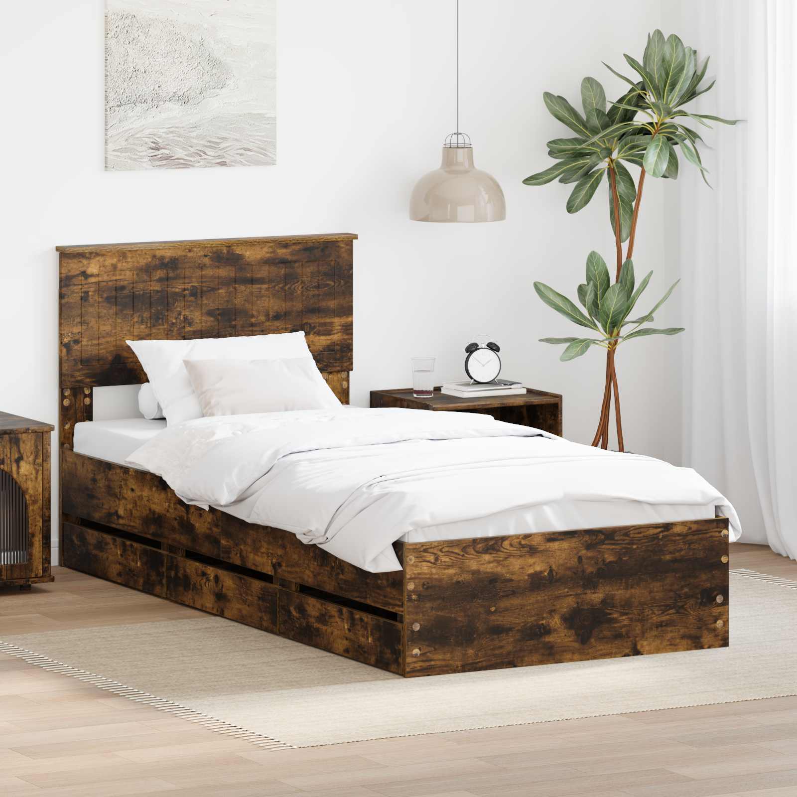 Bettrahmen Geräucherte Eiche 90 x 190 cm Ingenieurs Holz