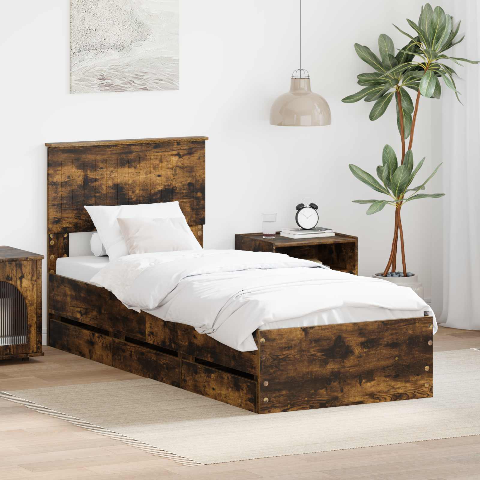 Bettrahmen Geräucherte Eiche 75 x 190 cm Ingenieurs Holz