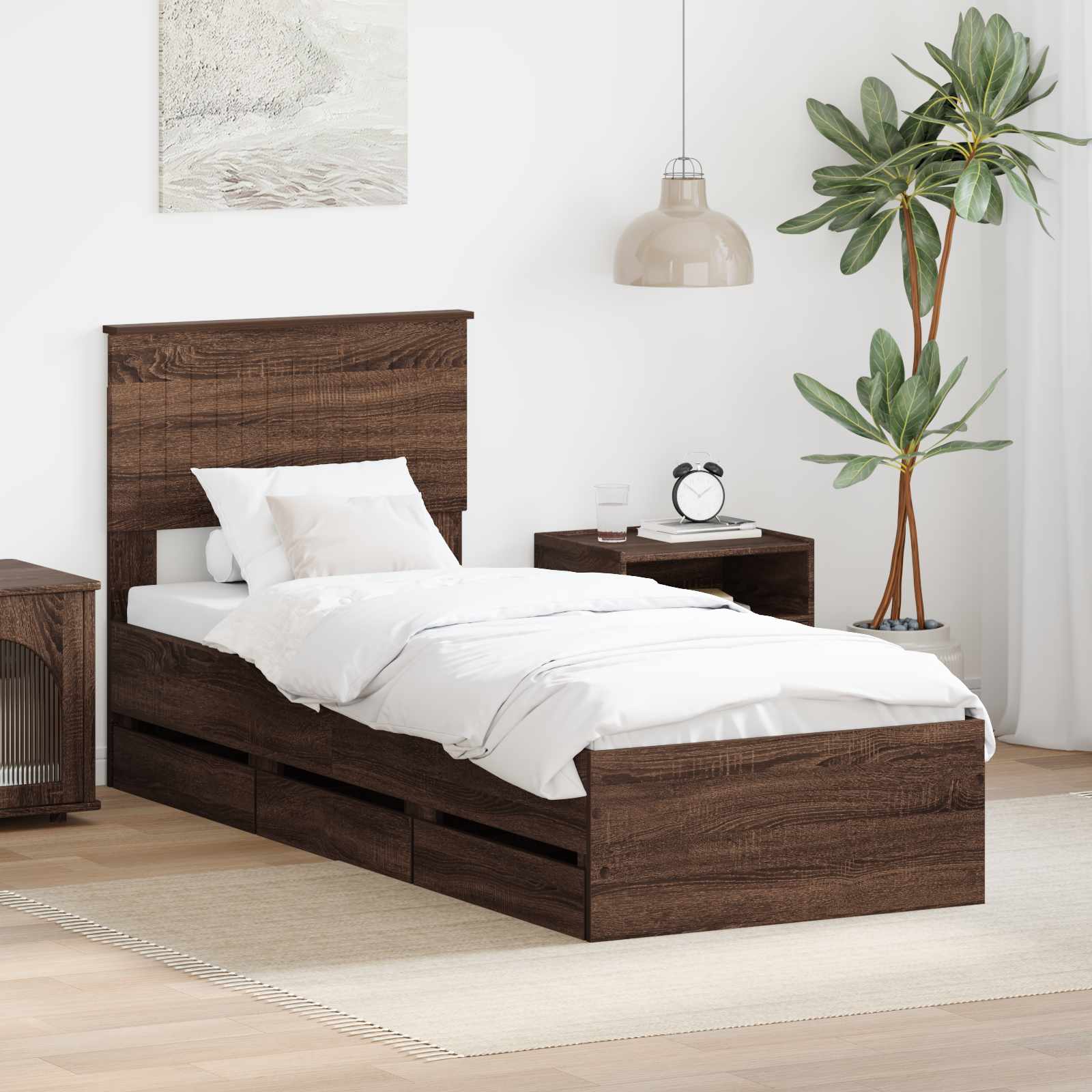 Bettrahmen Braun Eichen-Optik 75 x 190 cm Ingenieurs Holz