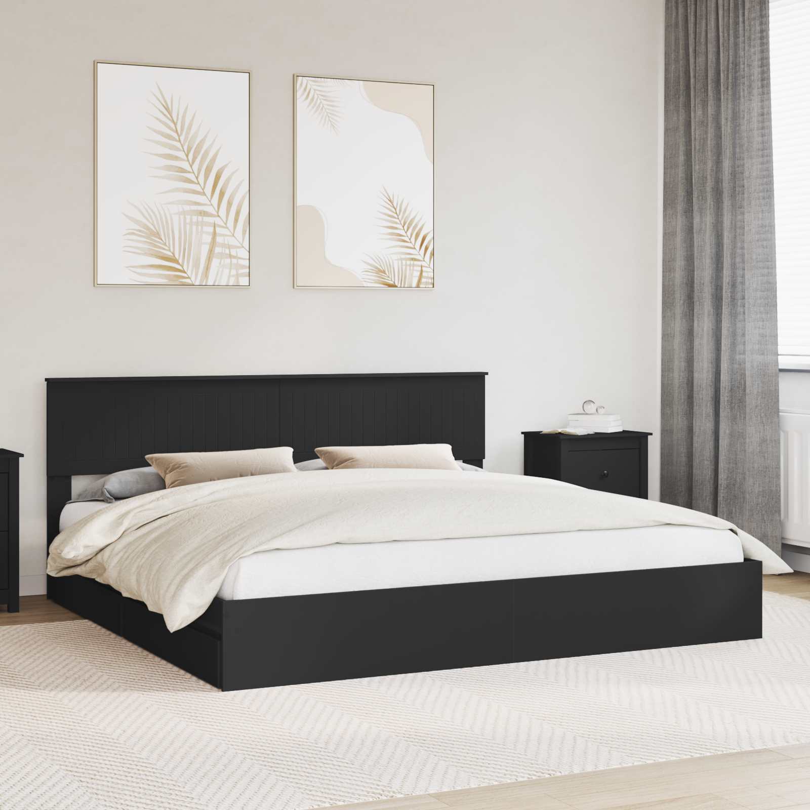 Aufbewahrungsbett Schwarz 200 x 200 cm Holzwerkstoff