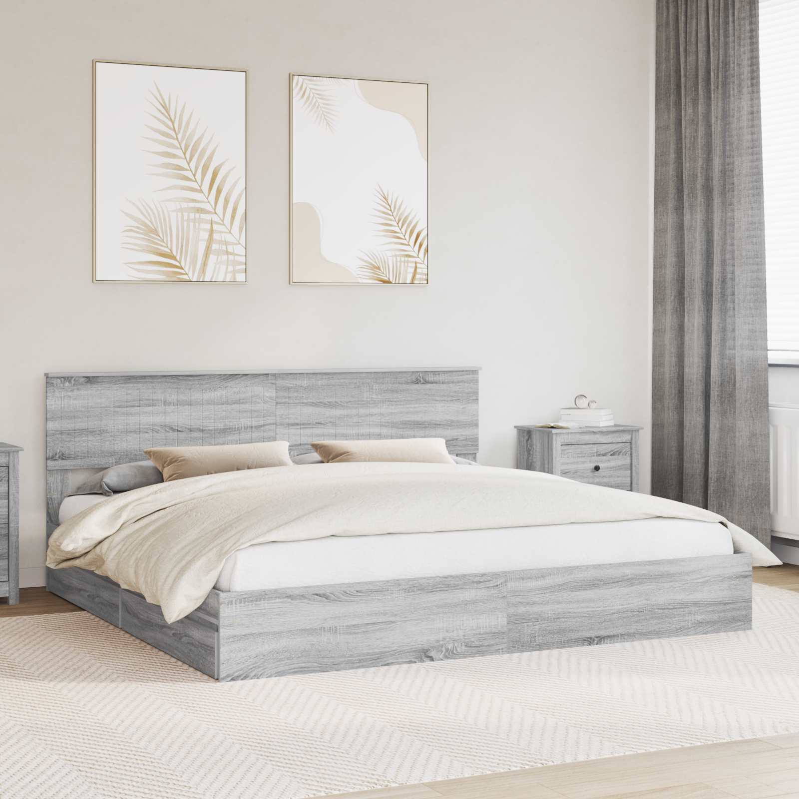 Aufbewahrungsbett Graues Sonoma 200 x 200 cm Holzwerkstoff