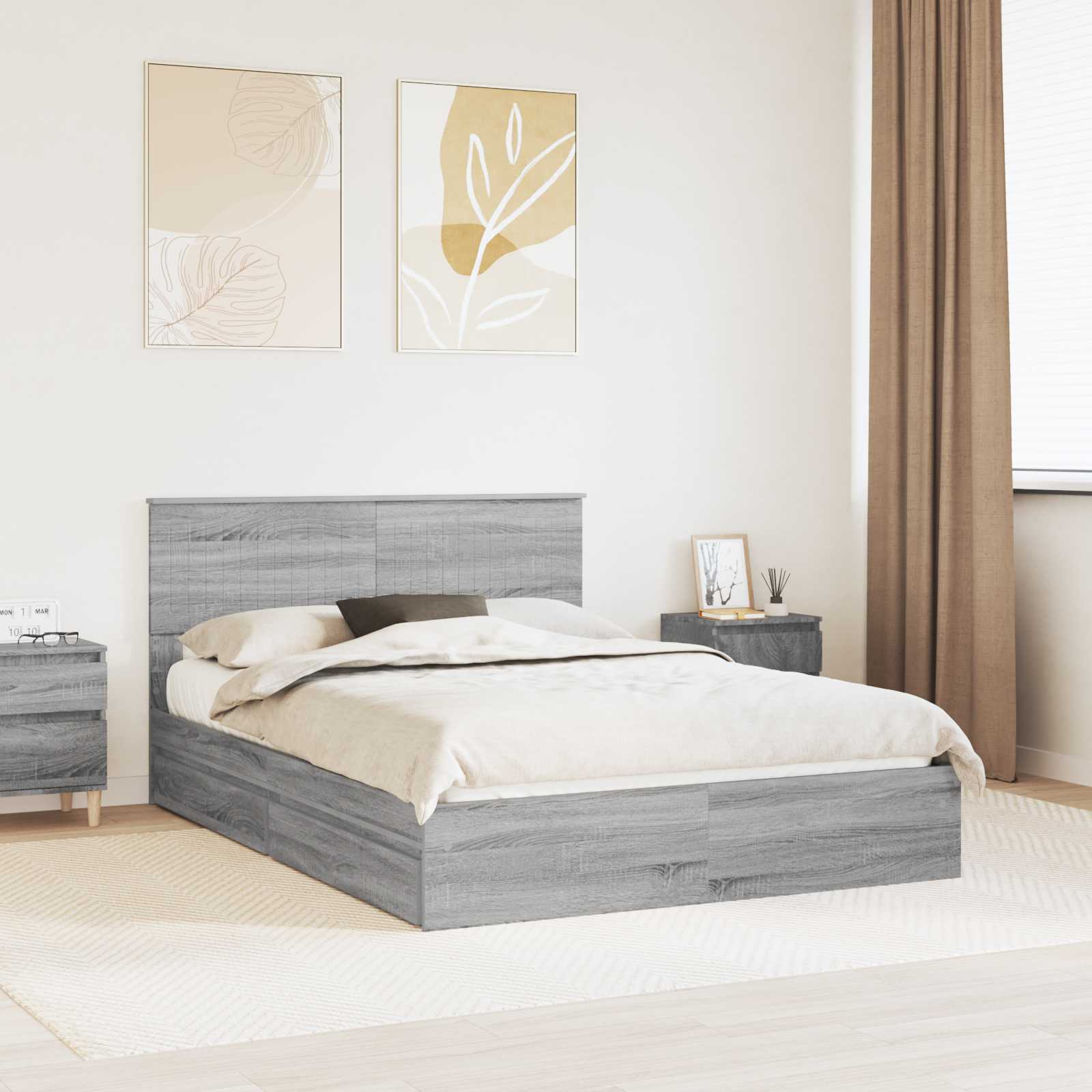 Aufbewahrungsbett Graues Sonoma 140 x 200 cm Holzwerkstoff