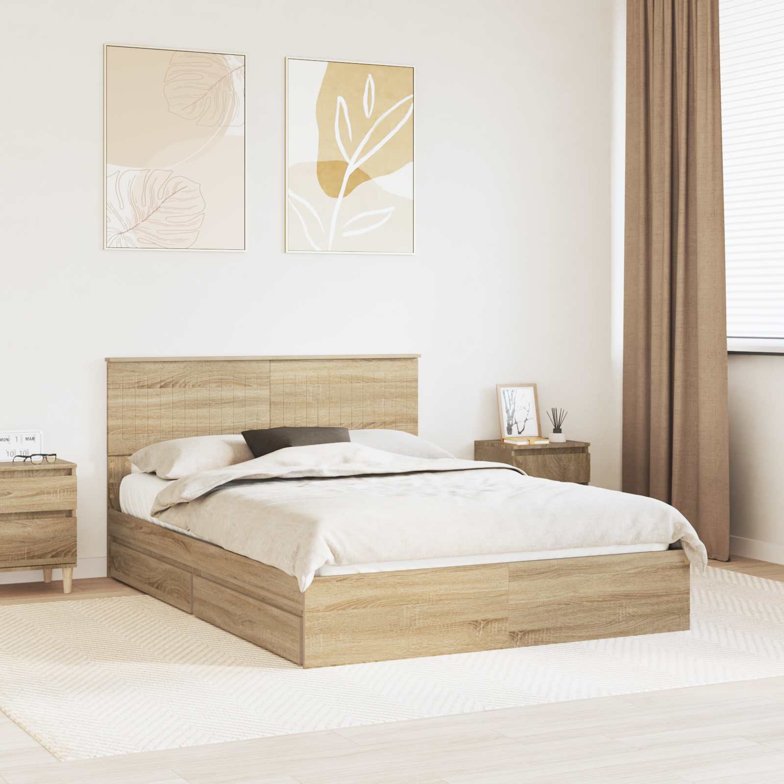 Aufbewahrungsbett Sonoma-Eiche 135 x 190 cm Holzwerkstoff