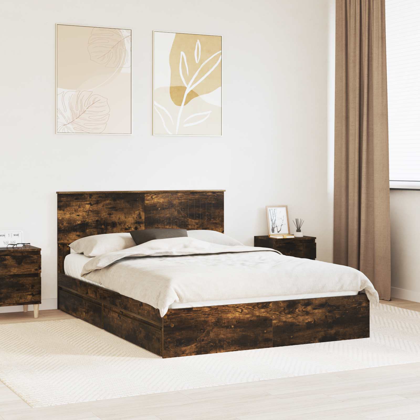 Aufbewahrungsbett Geräucherte Eiche 135 x 190 cm Holzwerkstoff