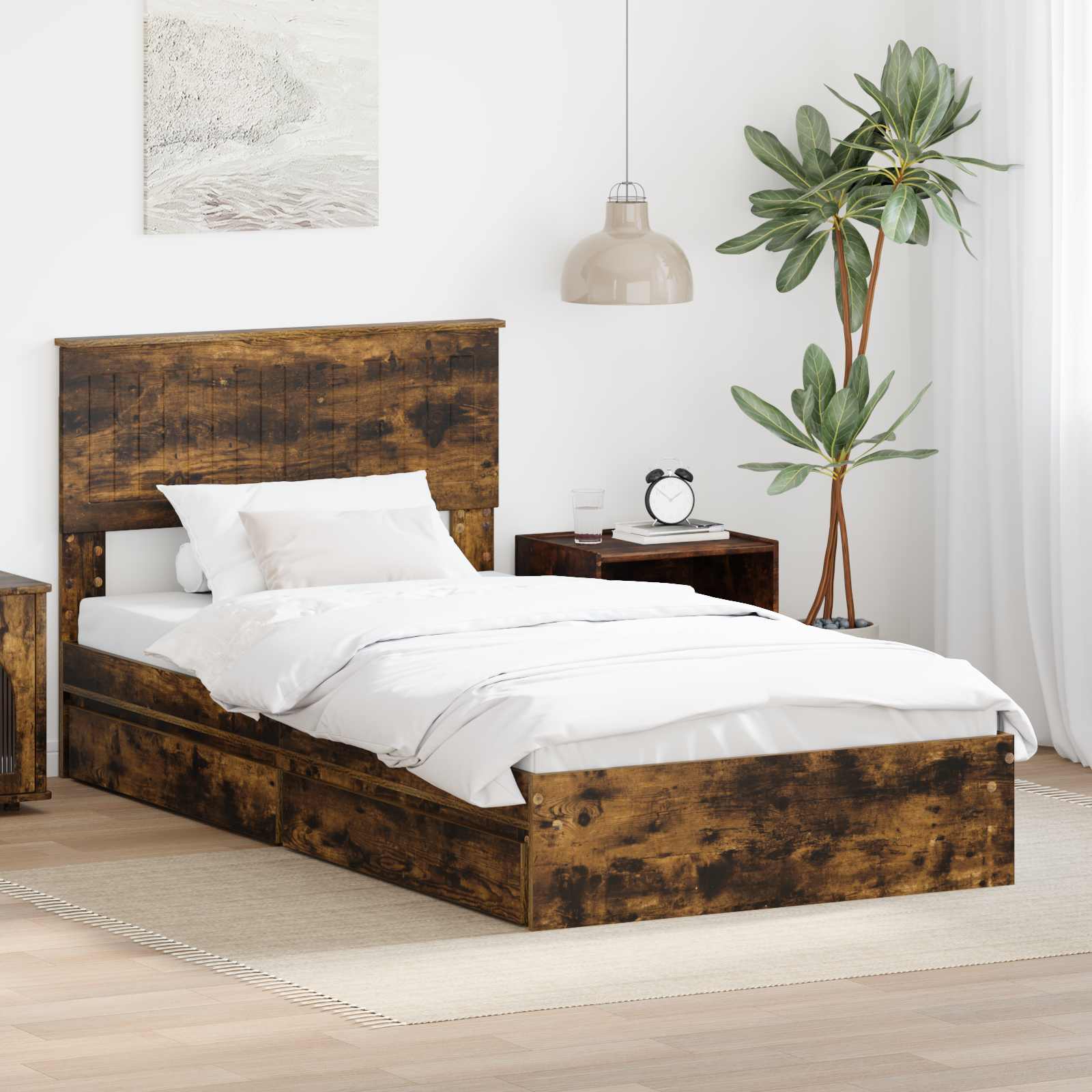 Aufbewahrungsbett Geräucherte Eiche 100 x 200 cm Holzwerkstoff
