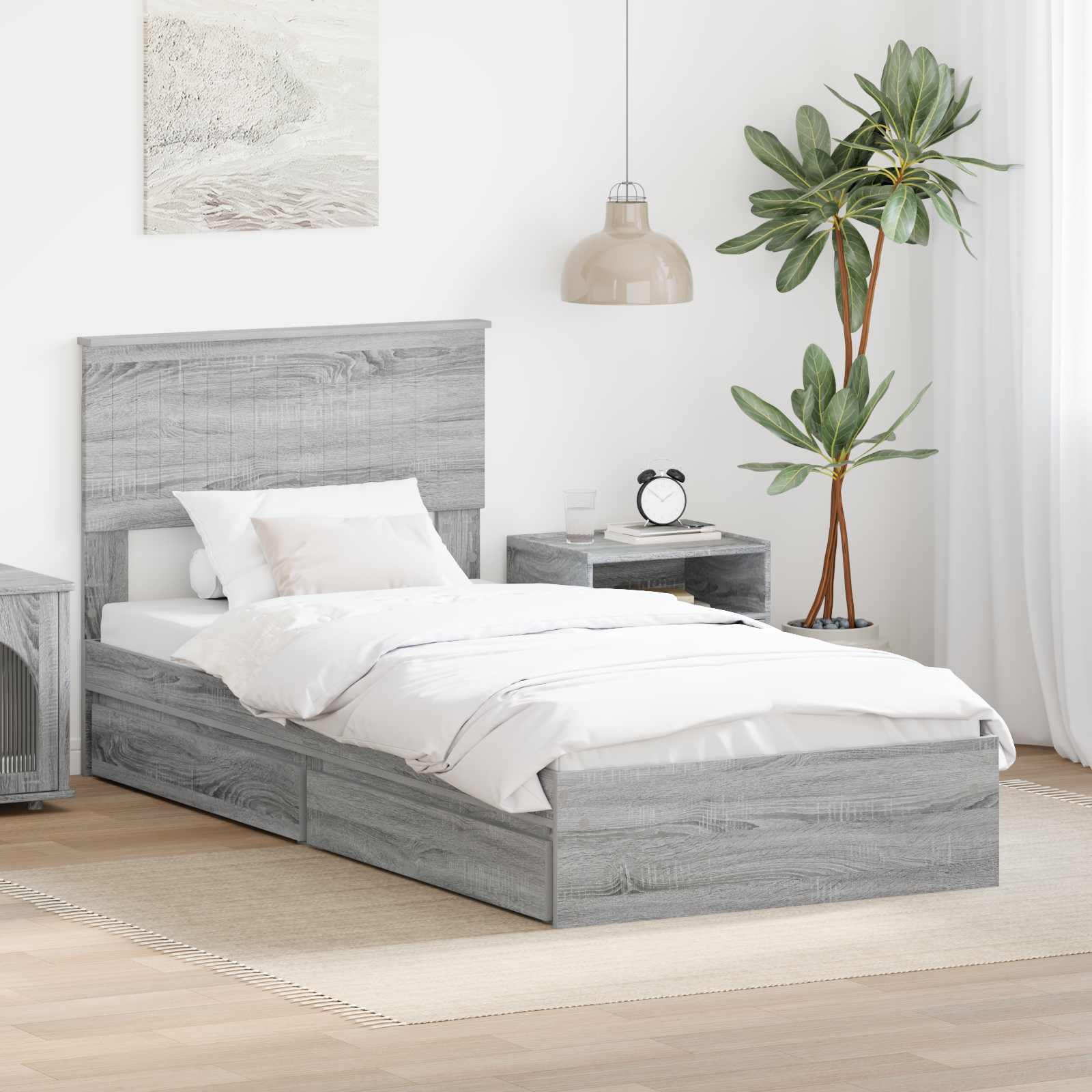 Aufbewahrungsbett Graues Sonoma 90 x 200 cm Holzwerkstoff