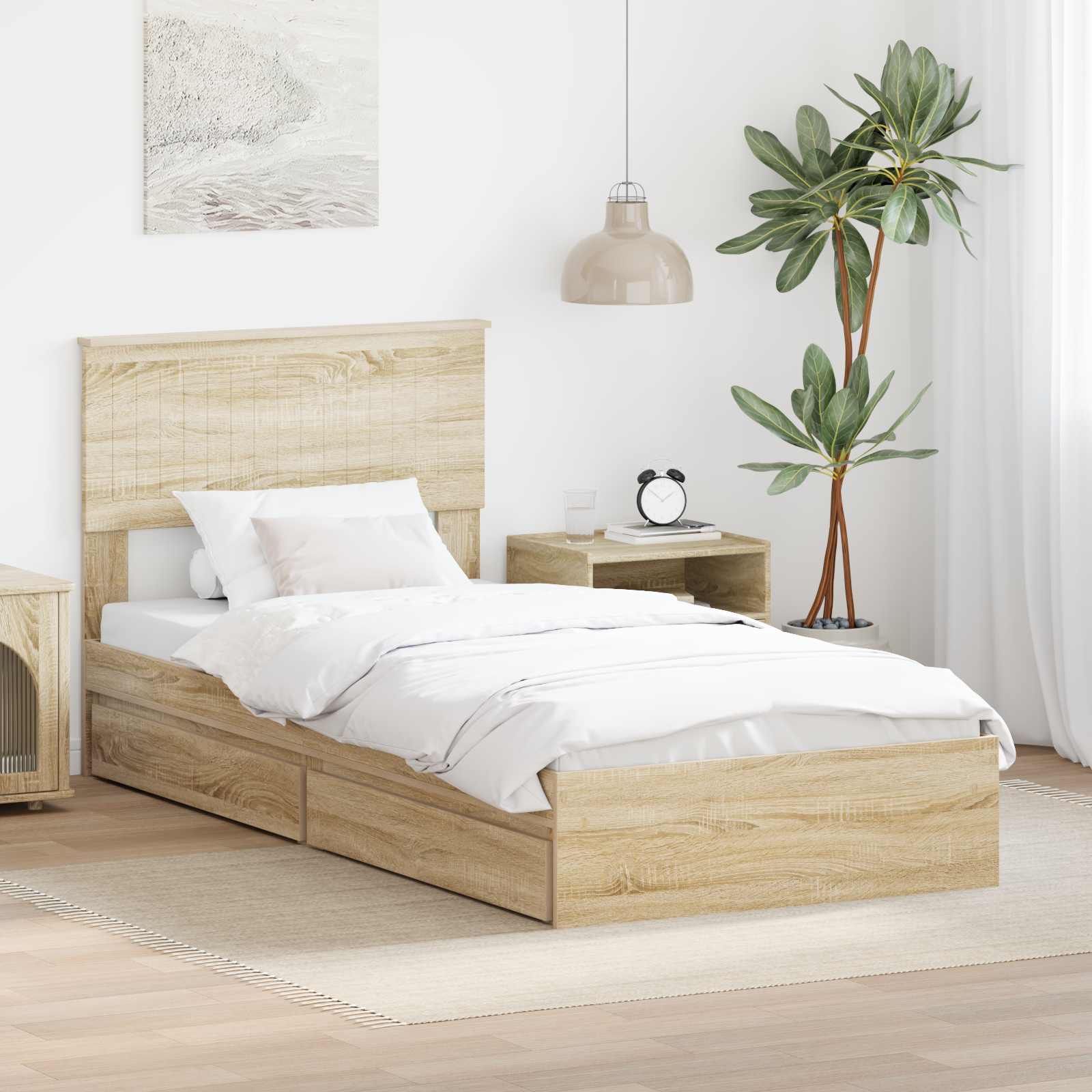 Aufbewahrungsbett Sonoma-Eiche 90 x 190 cm Holzwerkstoff