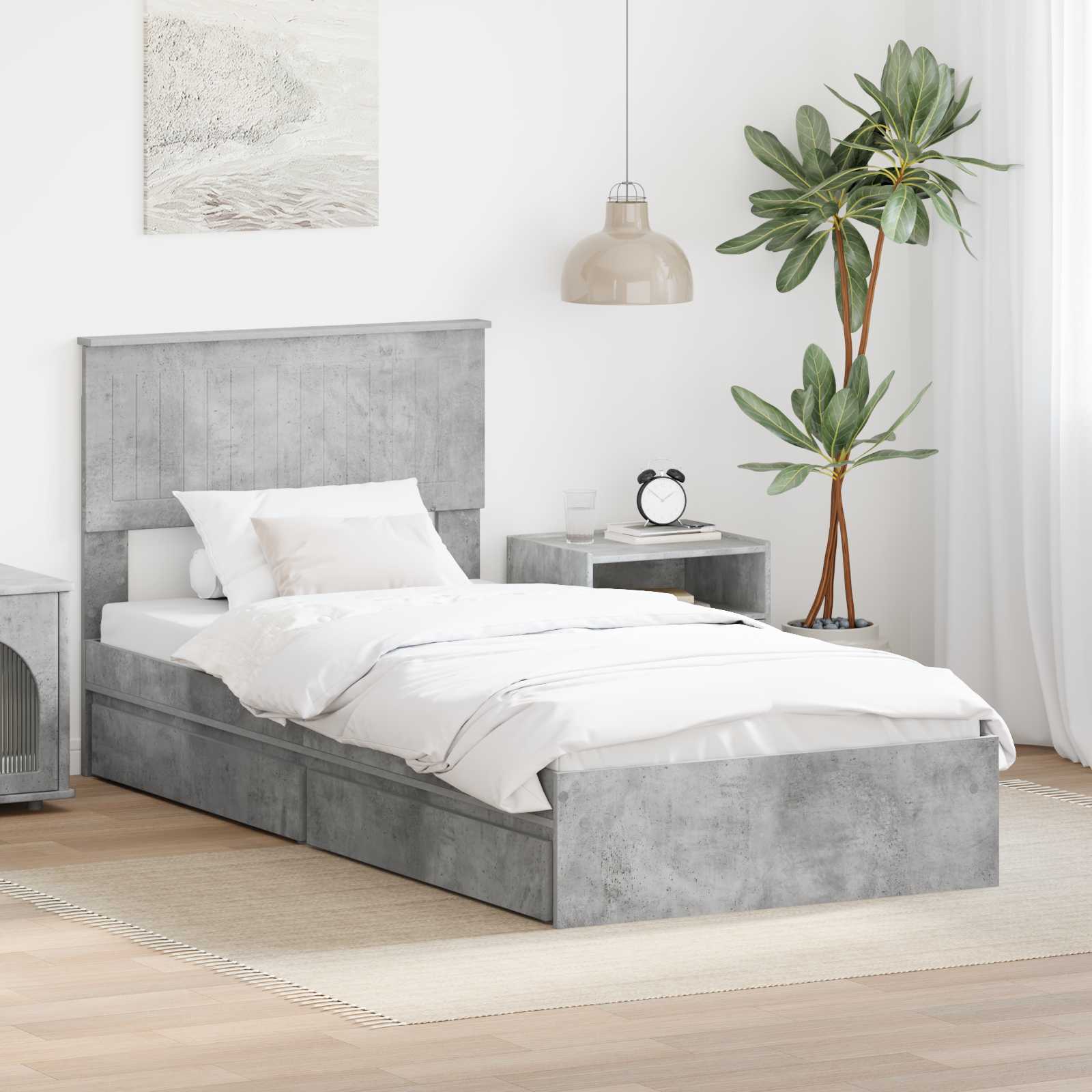Aufbewahrungsbett Beton Grau 90 x 190 cm Holzwerkstoff