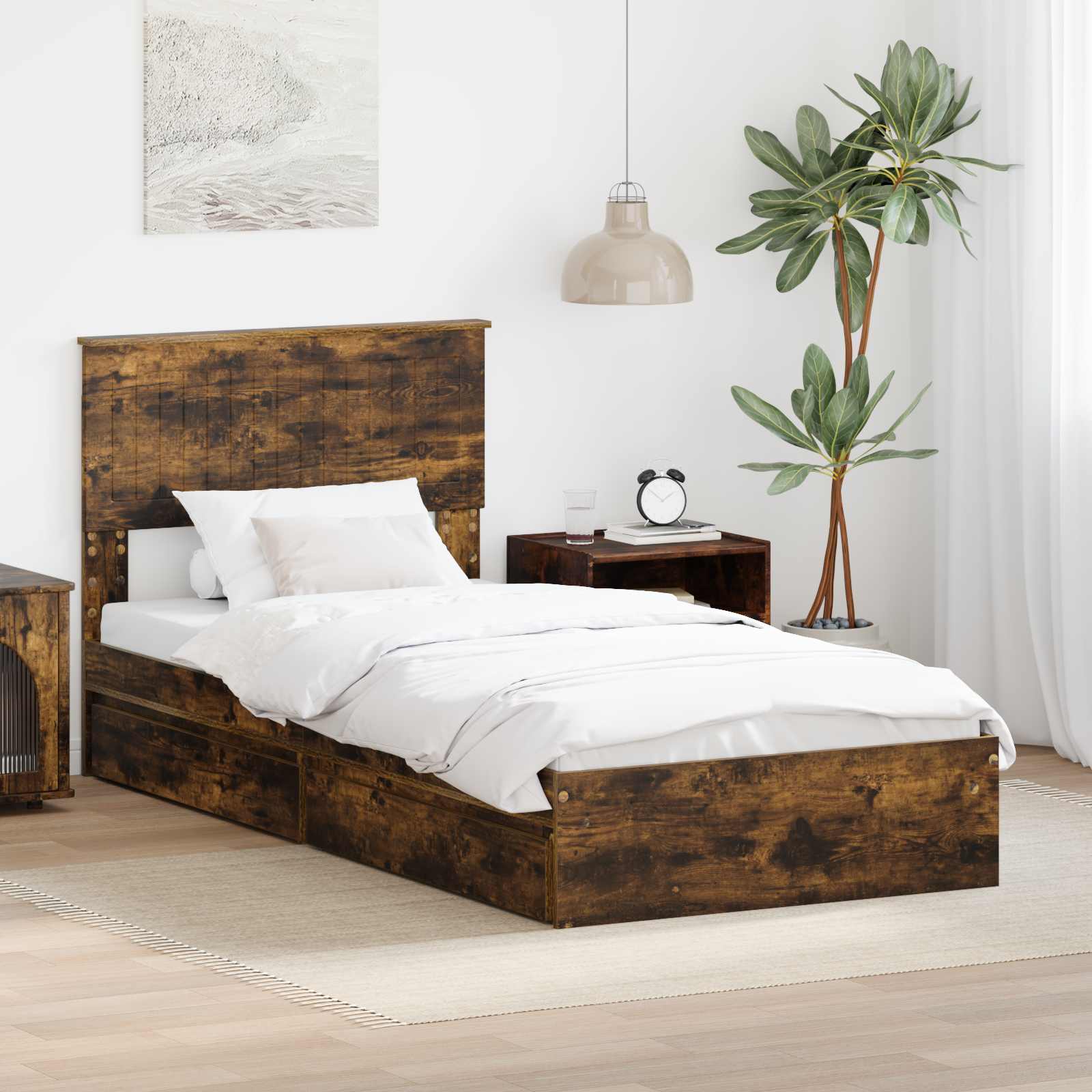 Aufbewahrungsbett Geräucherte Eiche 90 x 190 cm Holzwerkstoff