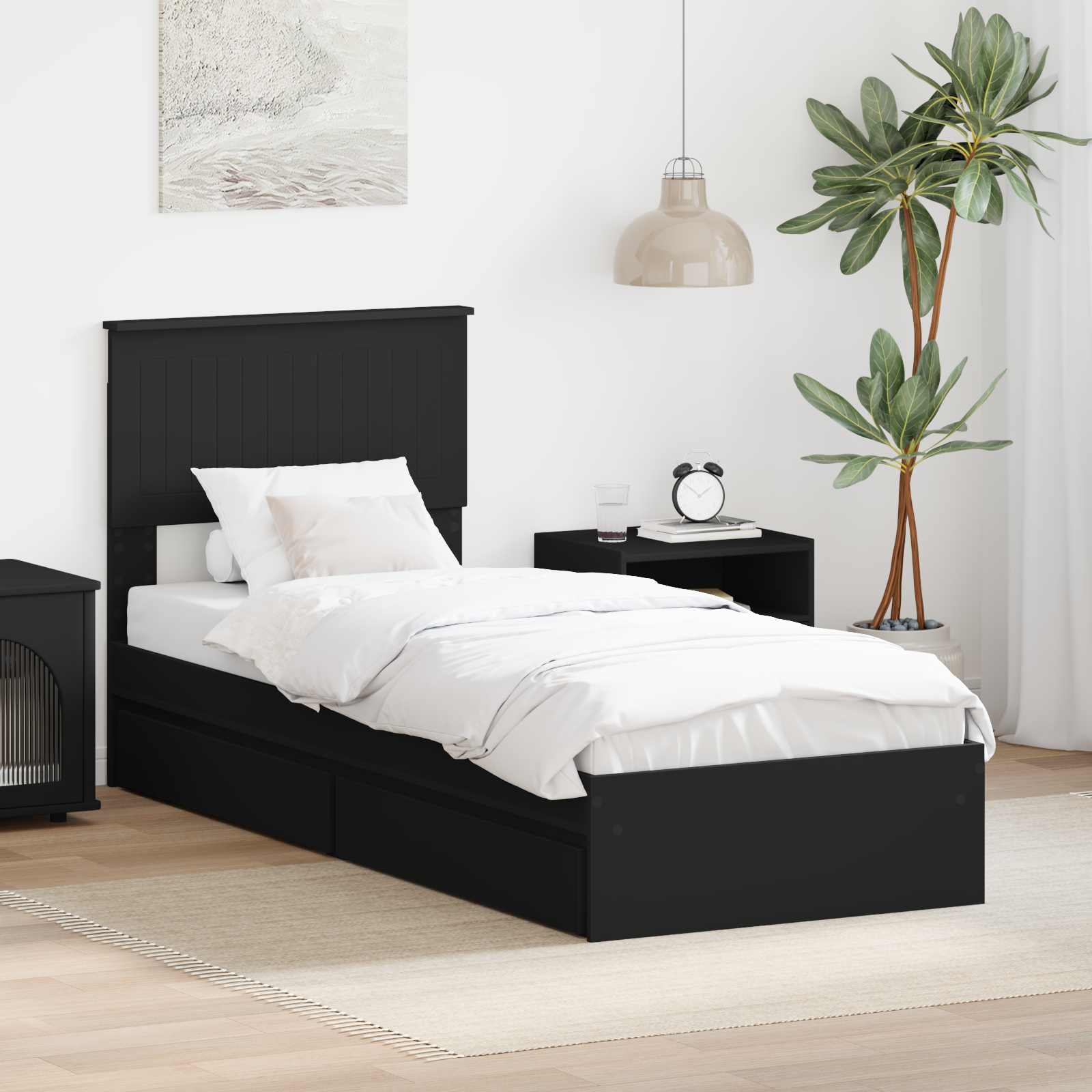 Aufbewahrungsbett Verstellbar Schwarz 75 x 190 cm Holzwerkstoff
