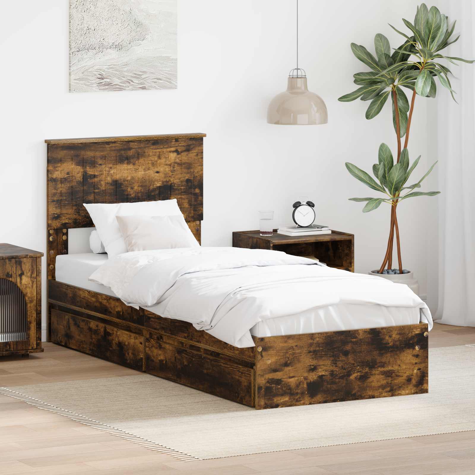 Aufbewahrungsbett Geräucherte Eiche 75 x 190 cm Holzwerkstoff