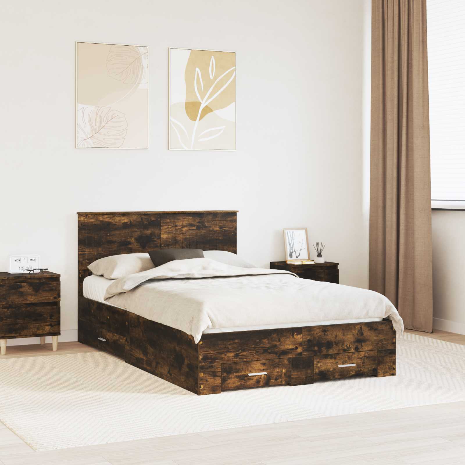 Bettrahmen mit Schubladen Raucheiche 120 x 190 cm Holzwerkstoff