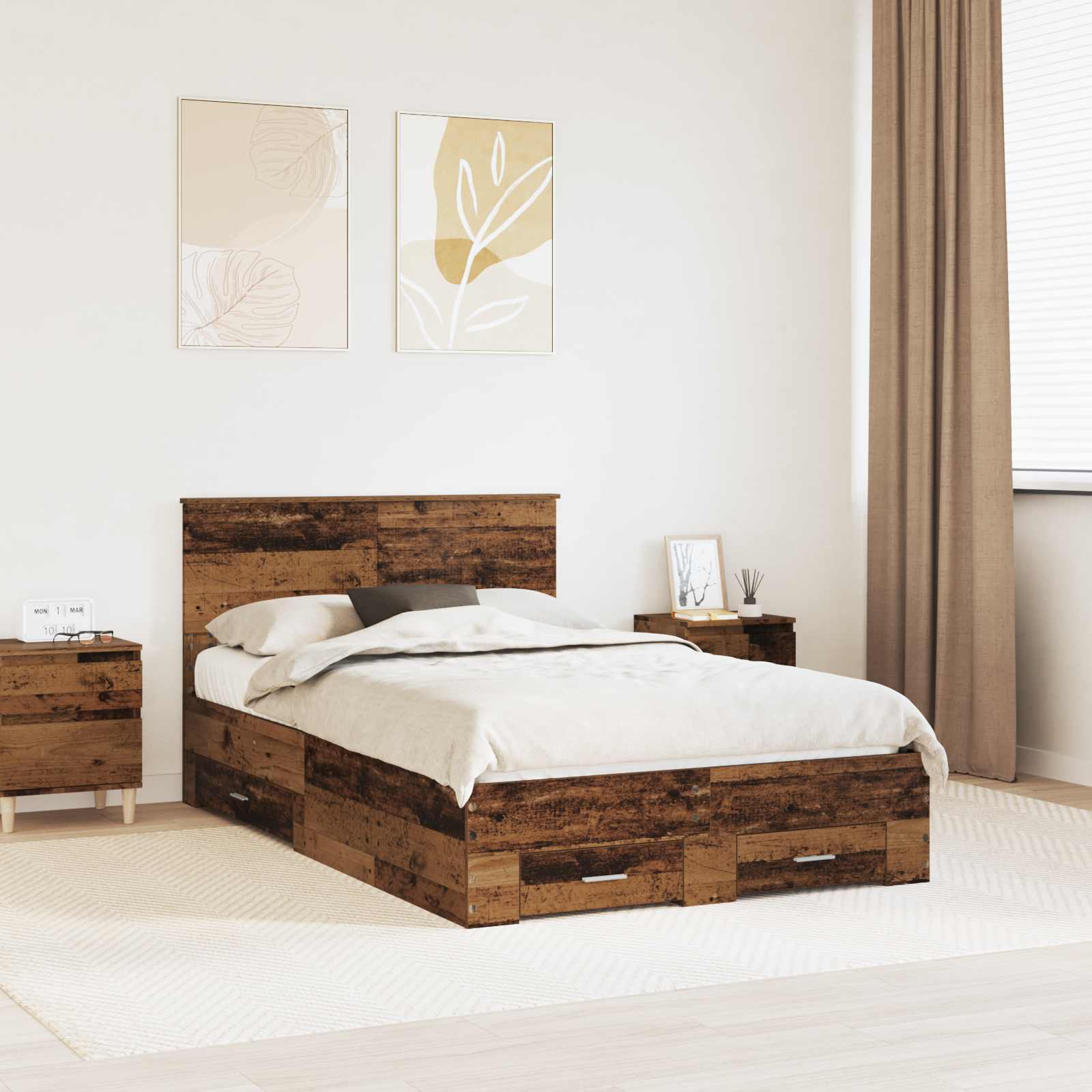 Bettrahmen mit Schubladen Altholz 120 x 190 cm Holzwerkstoff