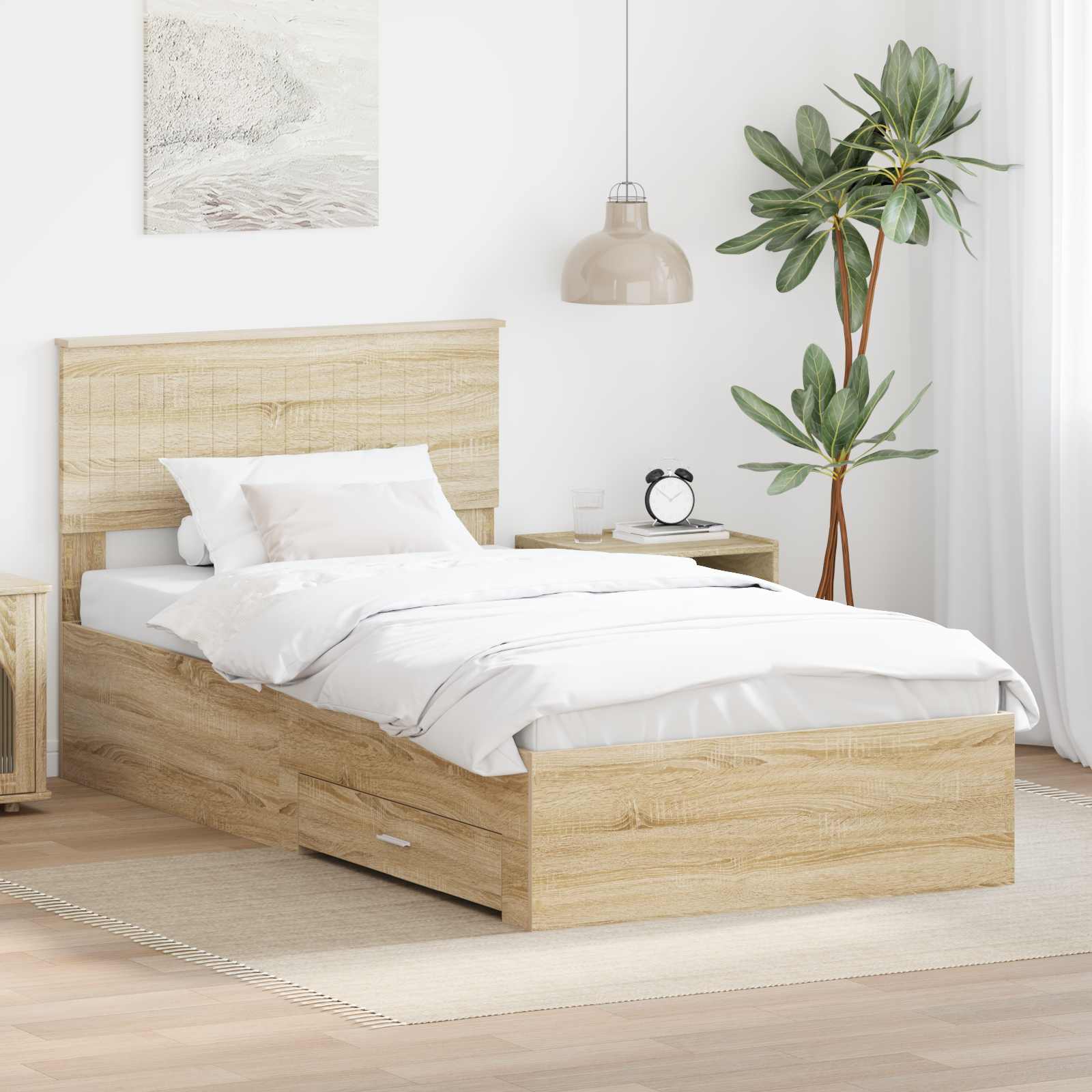 Bettrahmen mit Kopfteil Sonoma-Eiche 100 x 200 cm Holzwerkstoff