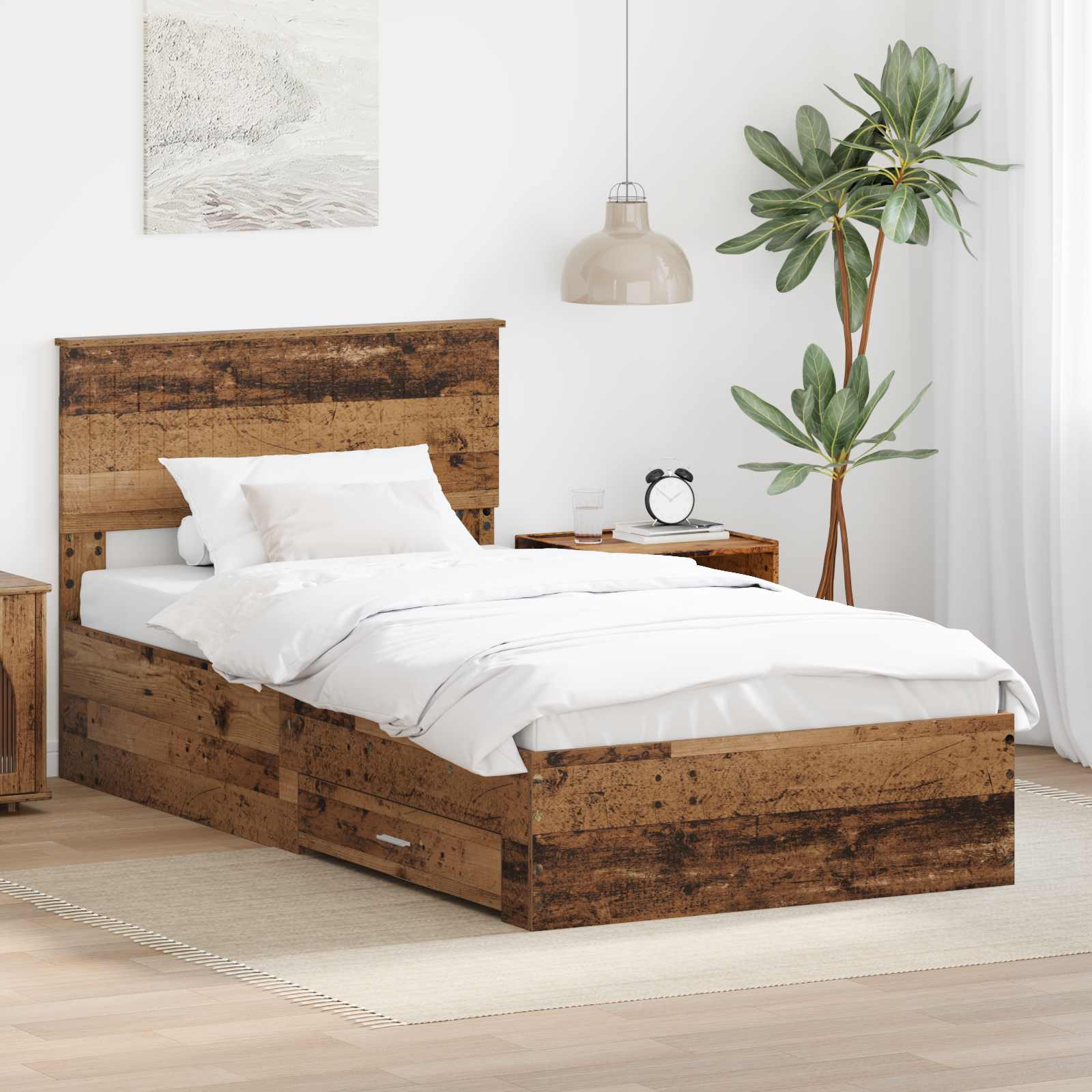 Bettrahmen mit Schubladen Altholz 100 x 200 cm Holzwerkstoff