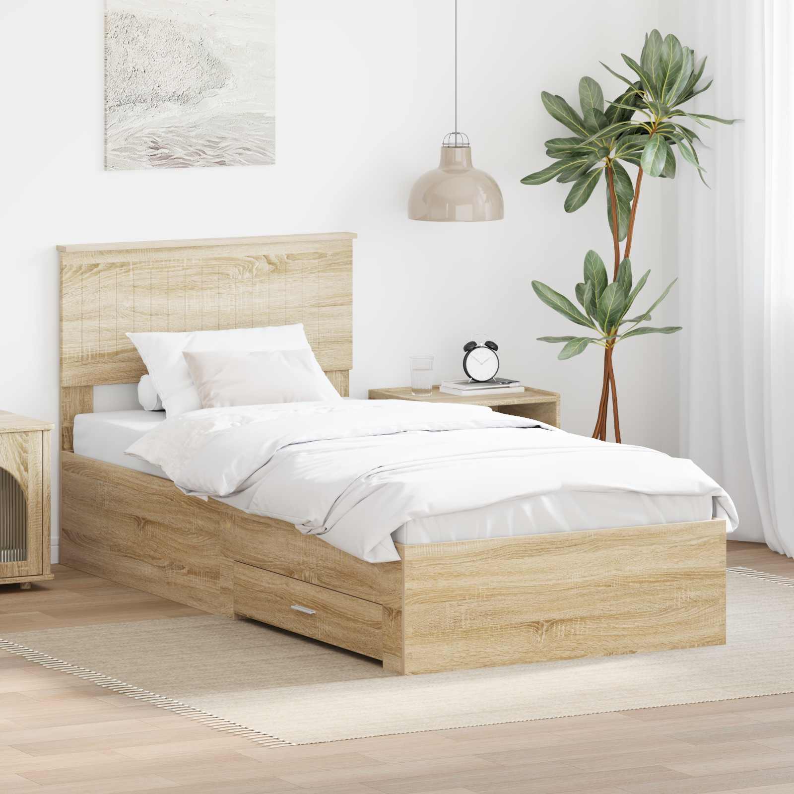 Bettrahmen mit Kopfteil Sonoma-Eiche 90 x 200 cm Holzwerkstoff