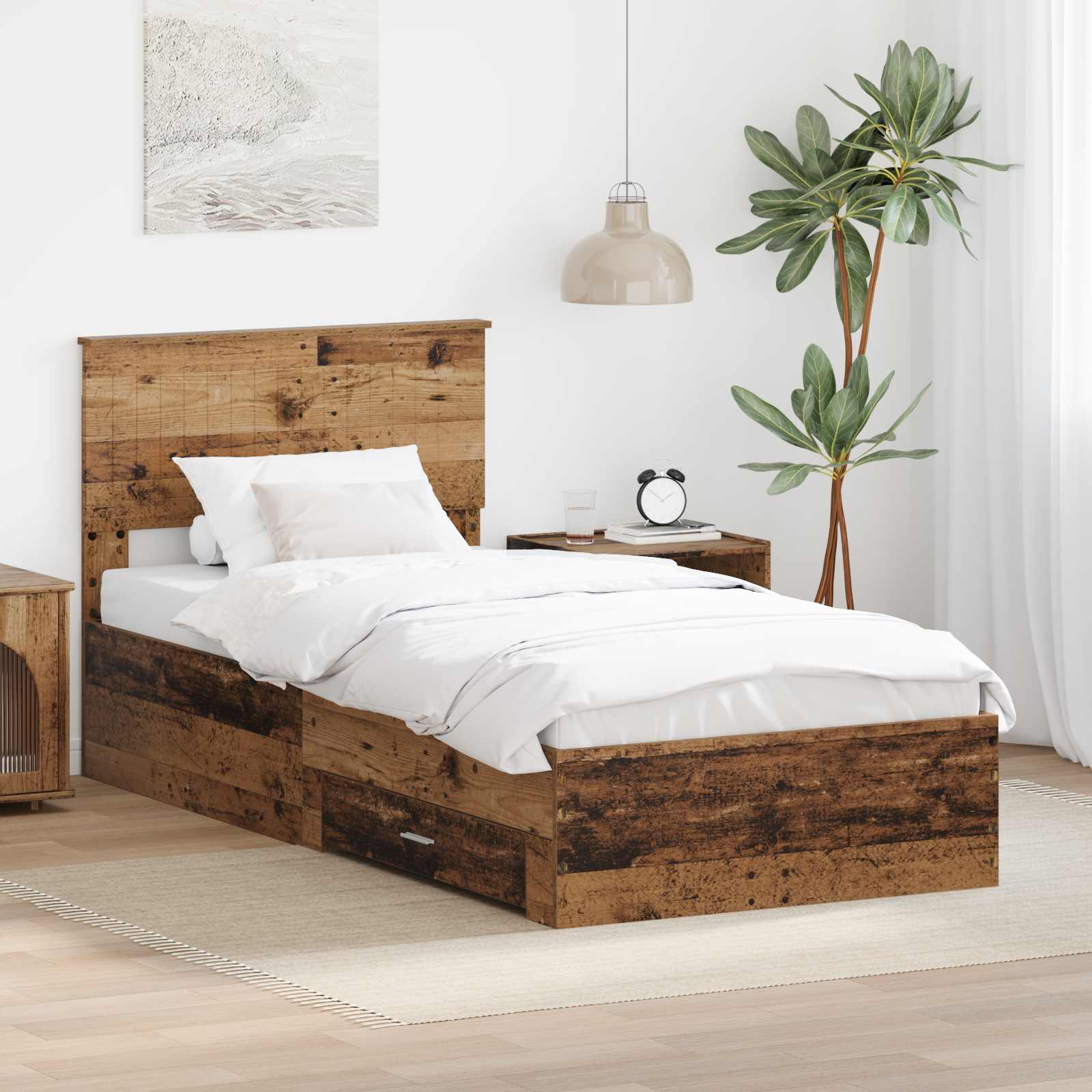 Bettrahmen mit Schubladen Altholz 90 x 200 cm Holzwerkstoff