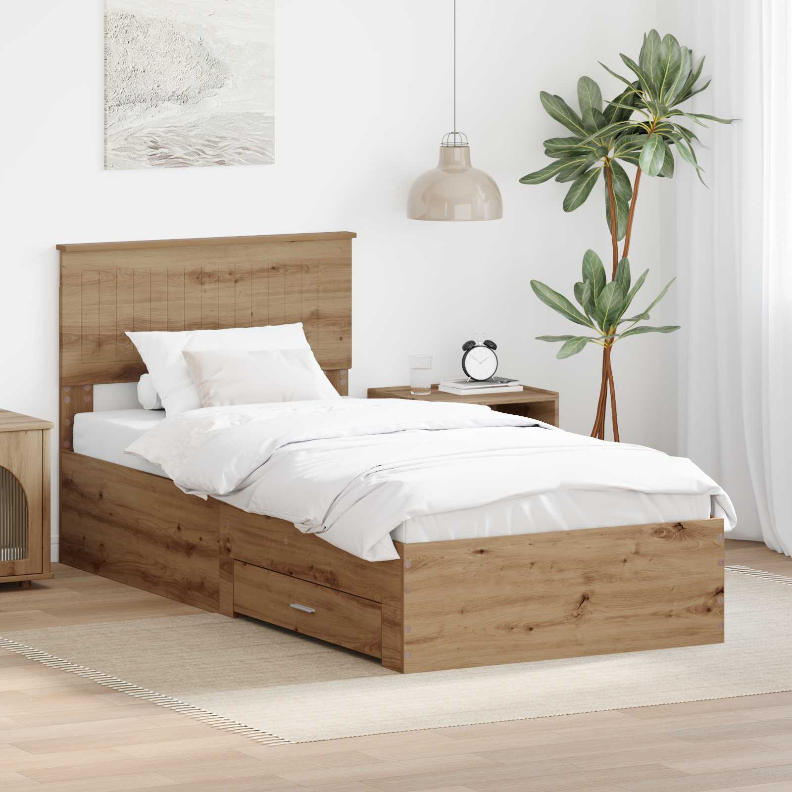 Bettrahmen mit Kopfteil Artisan-Eiche 90 x 200 cm Holzwerkstoff