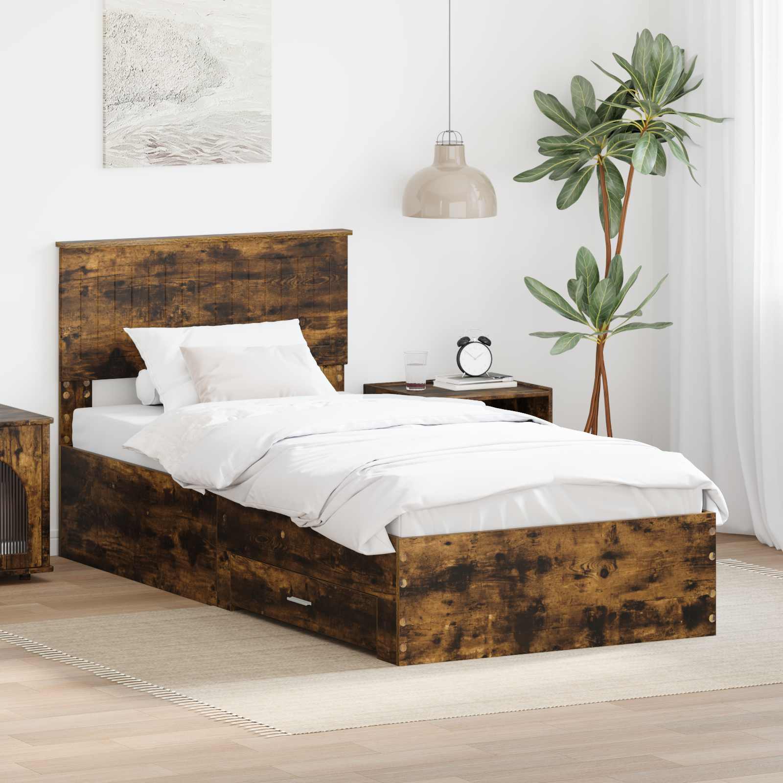 Bettrahmen mit Schubladen Raucheiche 90 x 190 cm Holzwerkstoff