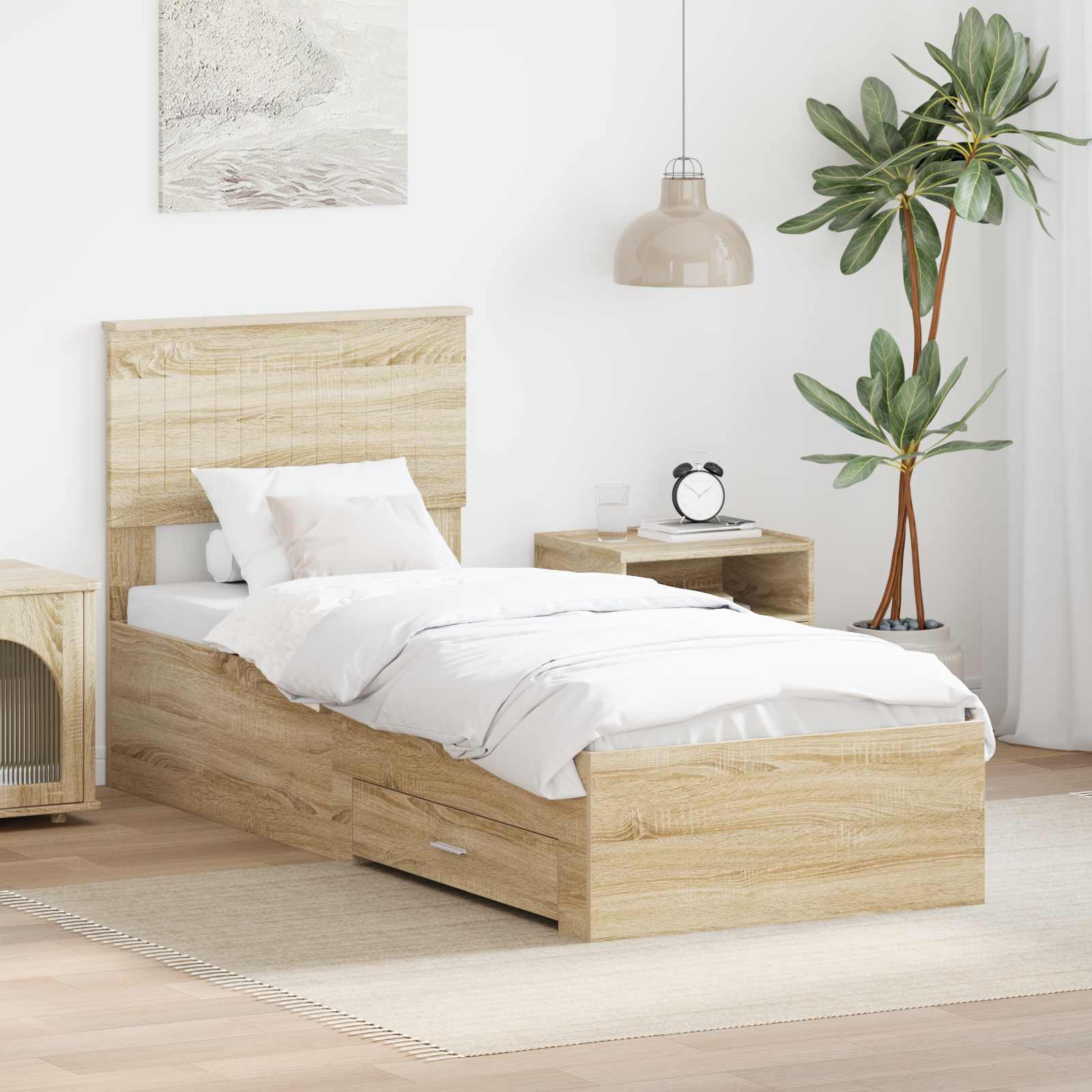 Bettrahmen Sonoma Eiche und Silber 75 x 190 cm Holzwerkstoff