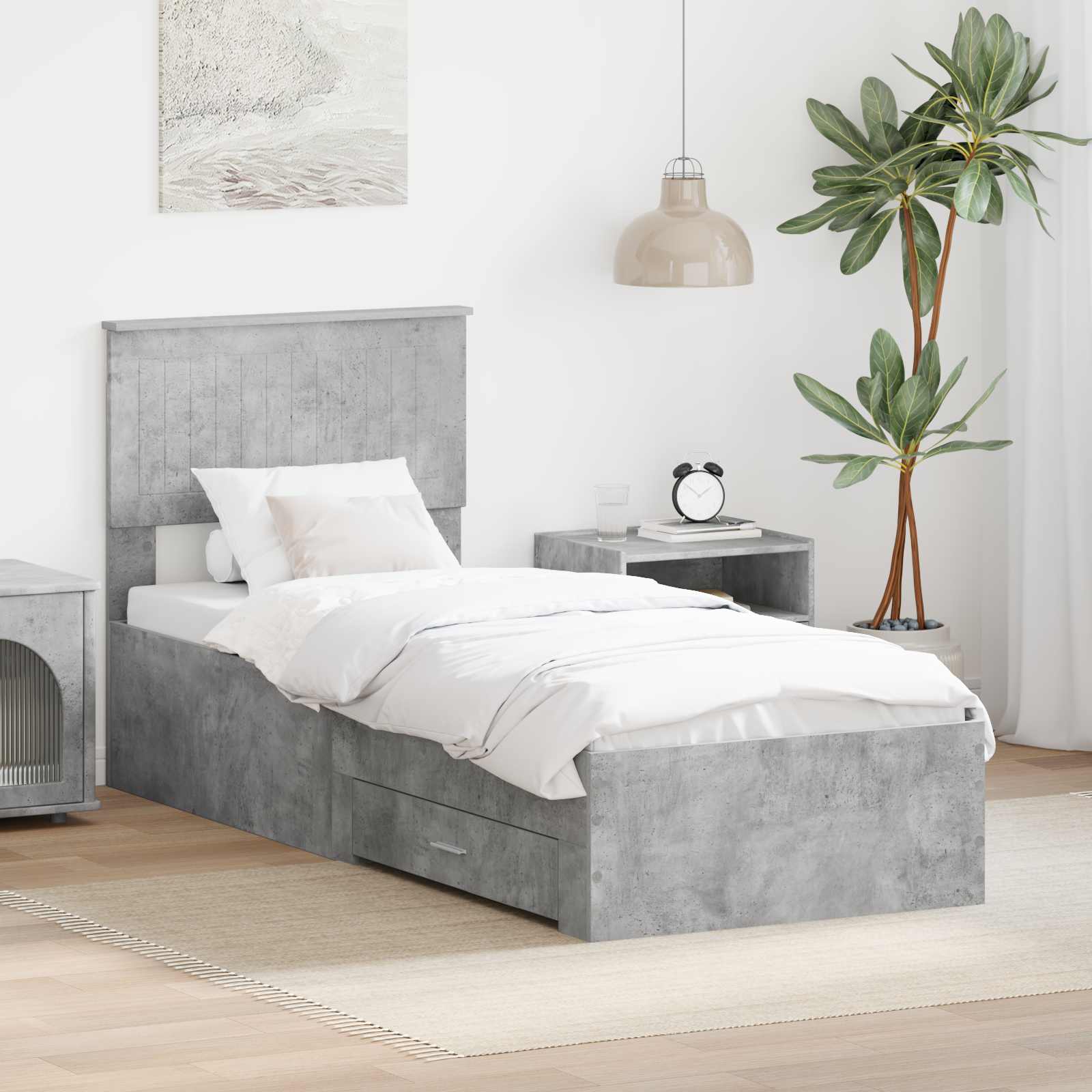 Bettrahmen Beton Grau und Silber 70 x 190 cm Holzwerkstoff