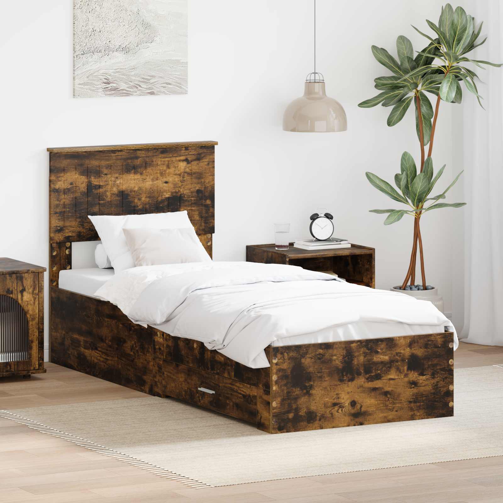 Bettrahmen Rauchige Eiche und Silber 75 x 190 cm Holzwerkstoff