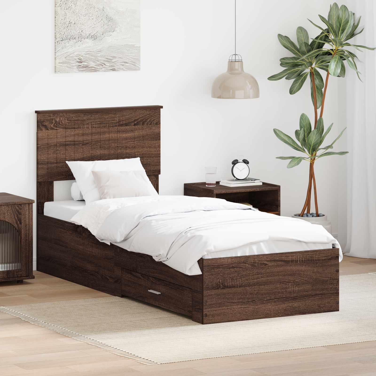 Bettrahmen Braune Eiche und Silber 75 x 190 cm Holzwerkstoff