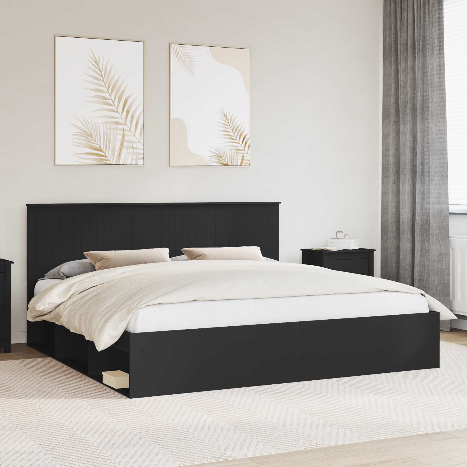 Bettrahmen Schwarz 200 x 200 cm Massives Kiefernholz