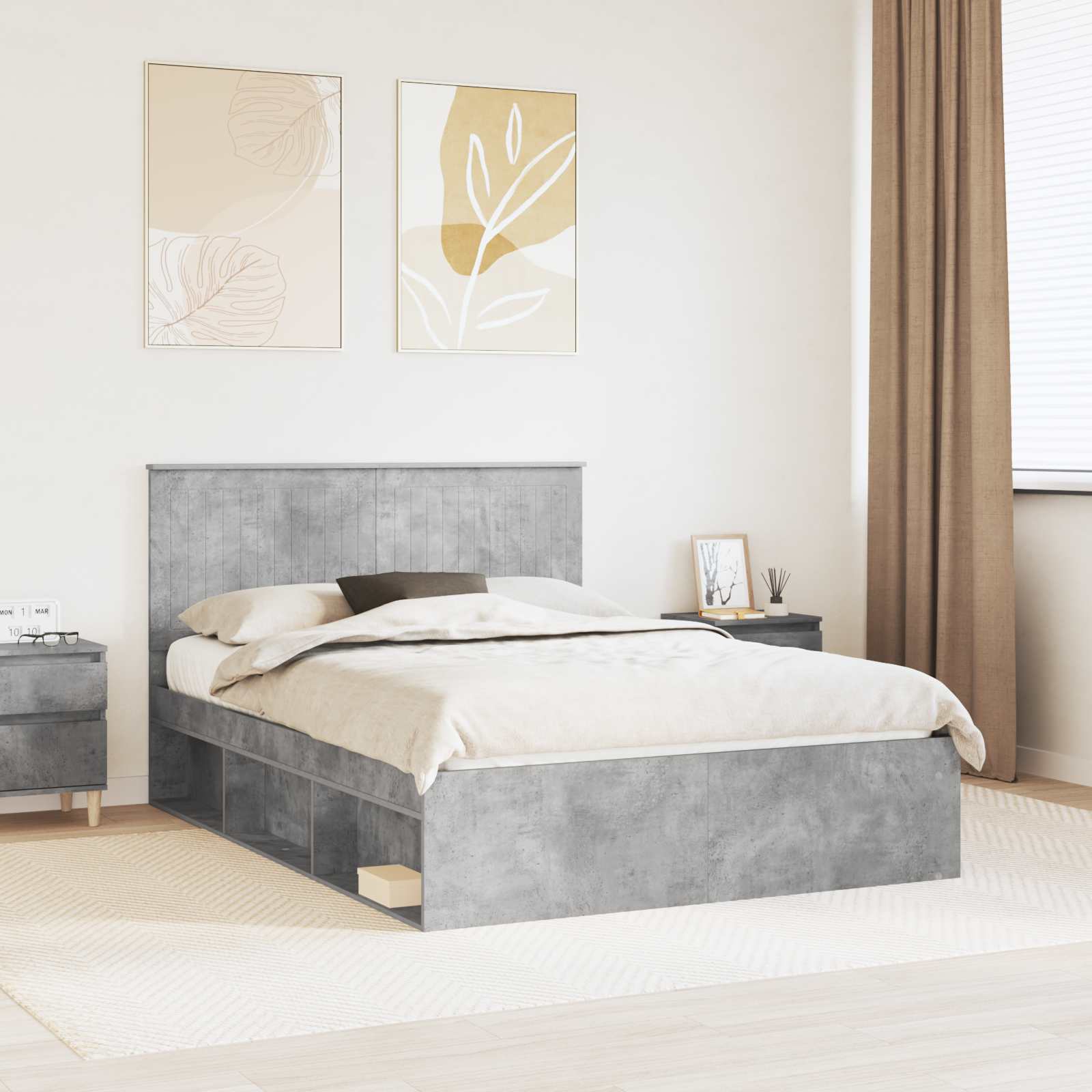 Bettrahmen mit Kopfteil Beton 140 x 190 cm Massives Kiefernholz