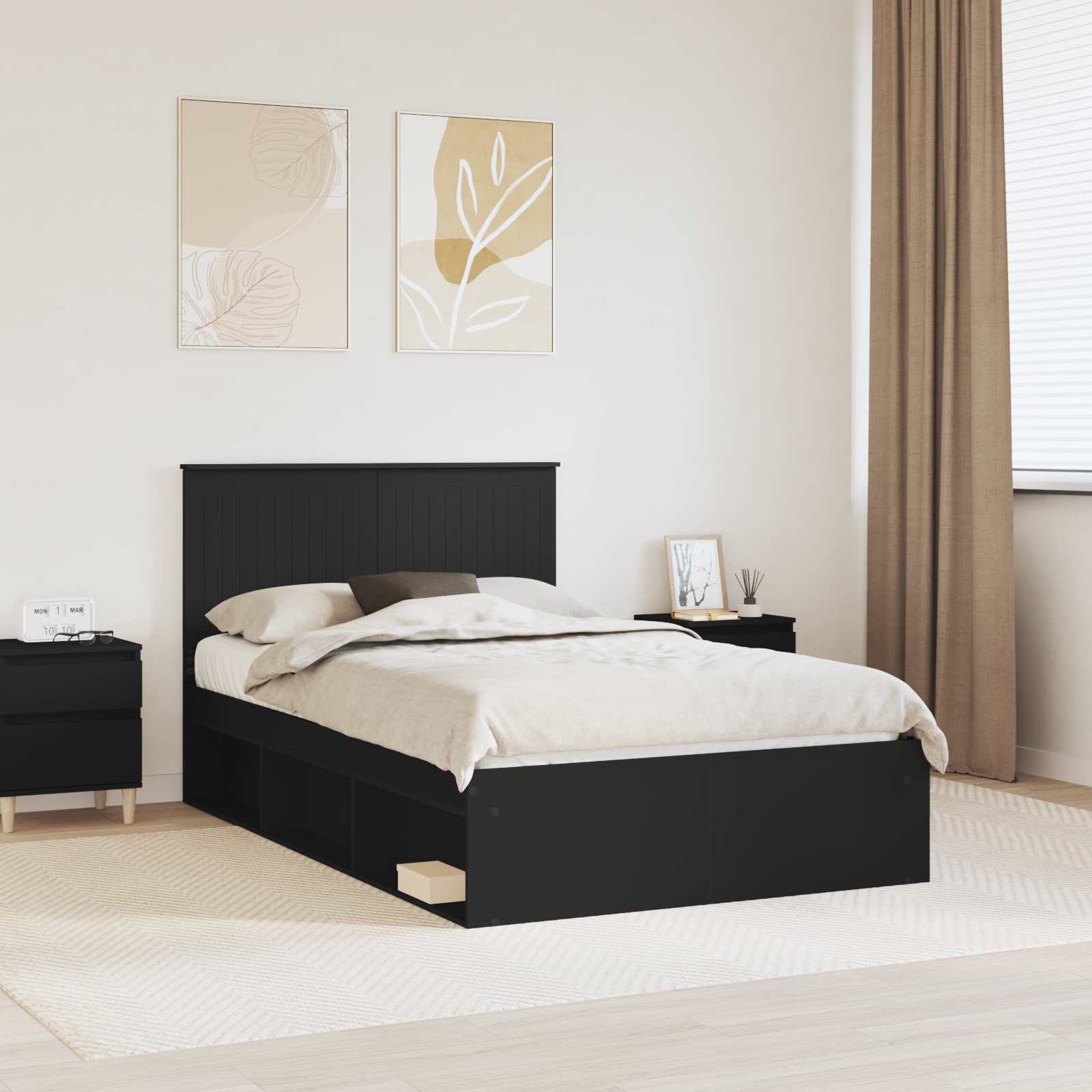 Bettrahmen Schwarz 120 x 190 cm Massives Kiefernholz