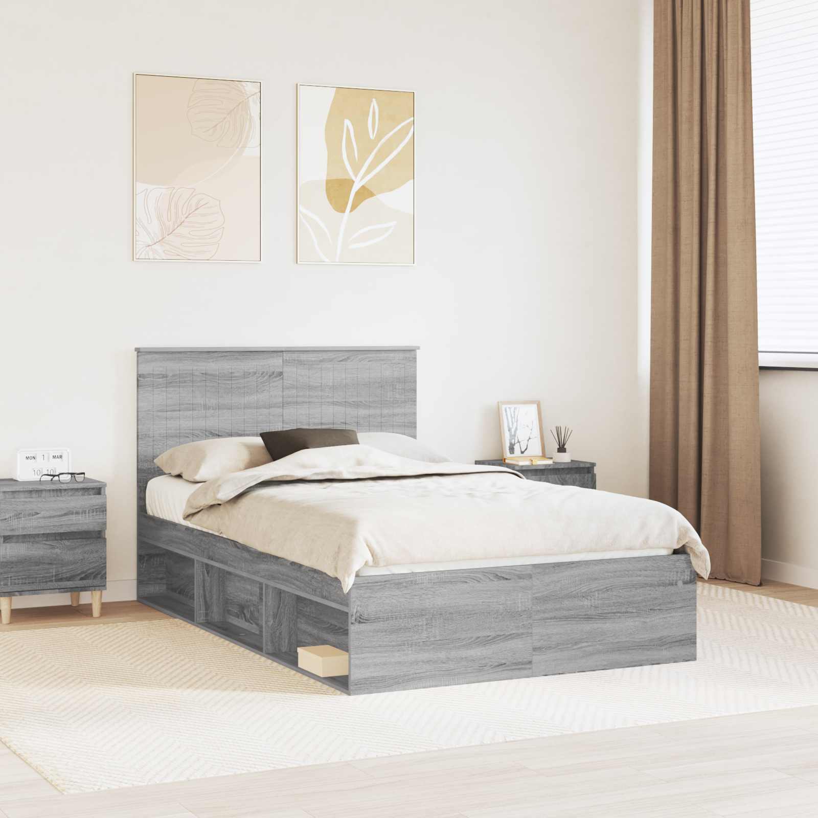 Bettrahmen Sonoma-Grau 120 x 190 cm Massives Kiefernholz