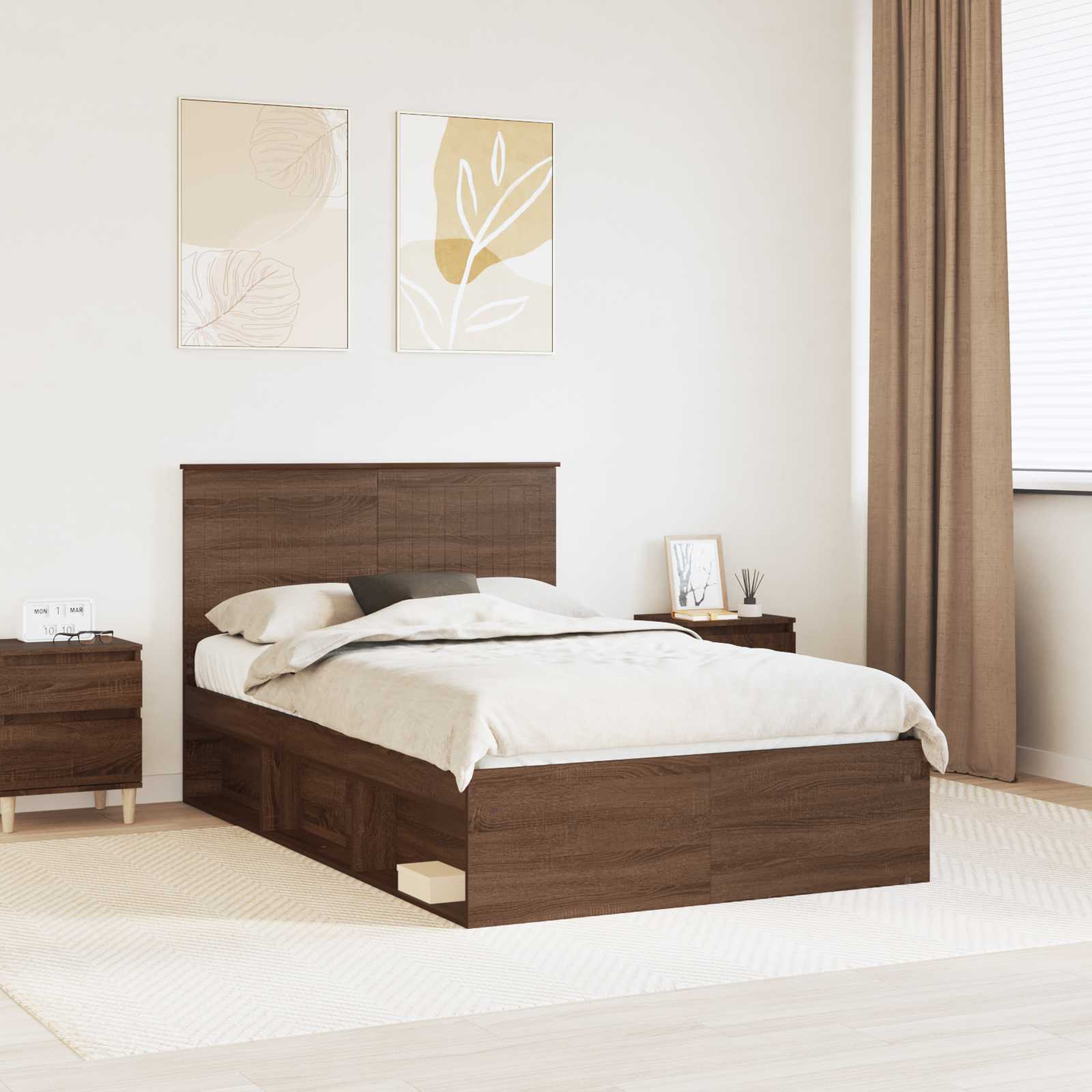Bettrahmen Braun Eichen-Optik 120 x 190 cm Massives Kiefernholz