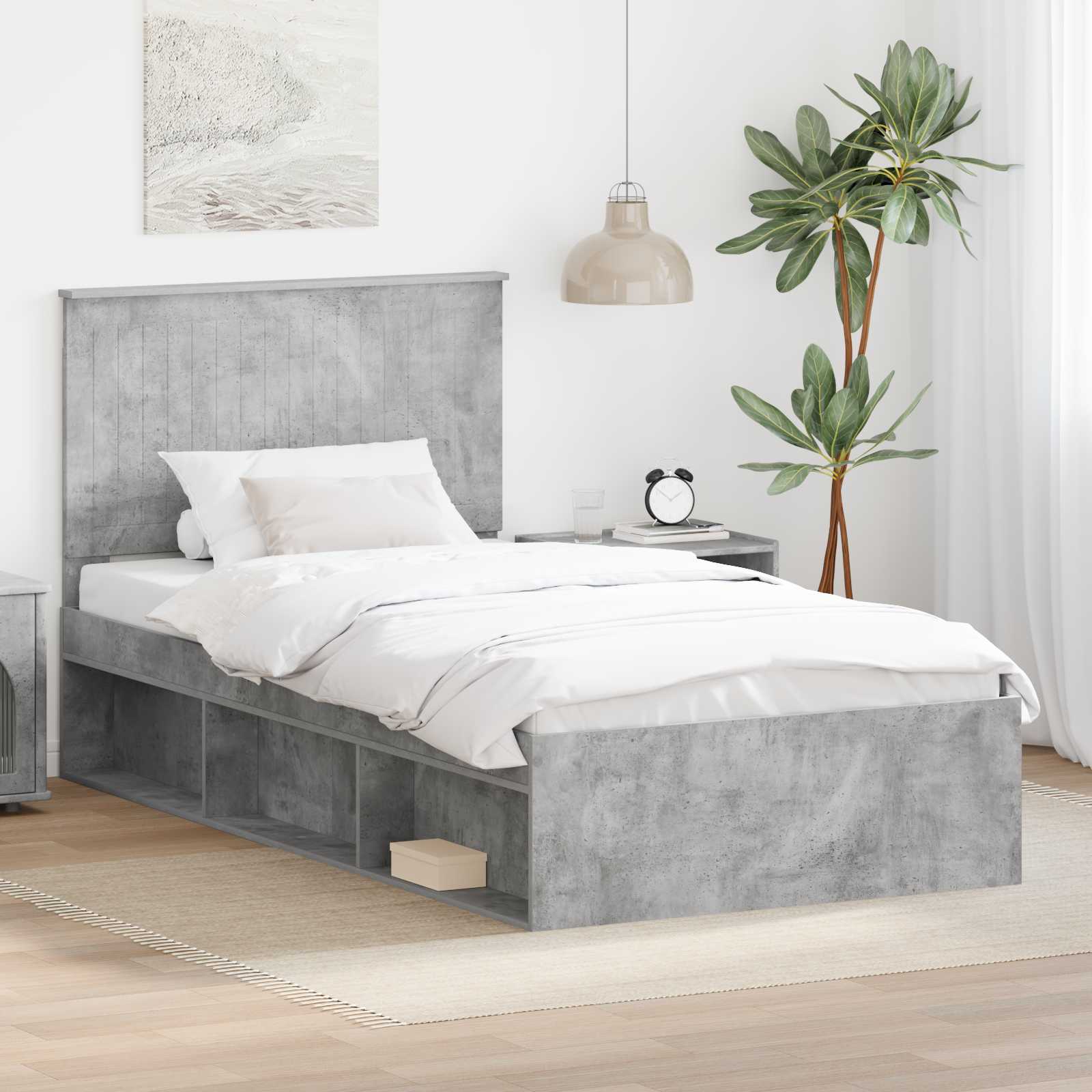 Bettrahmen Beton Grau 100 x 200 cm Massives Kiefernholz