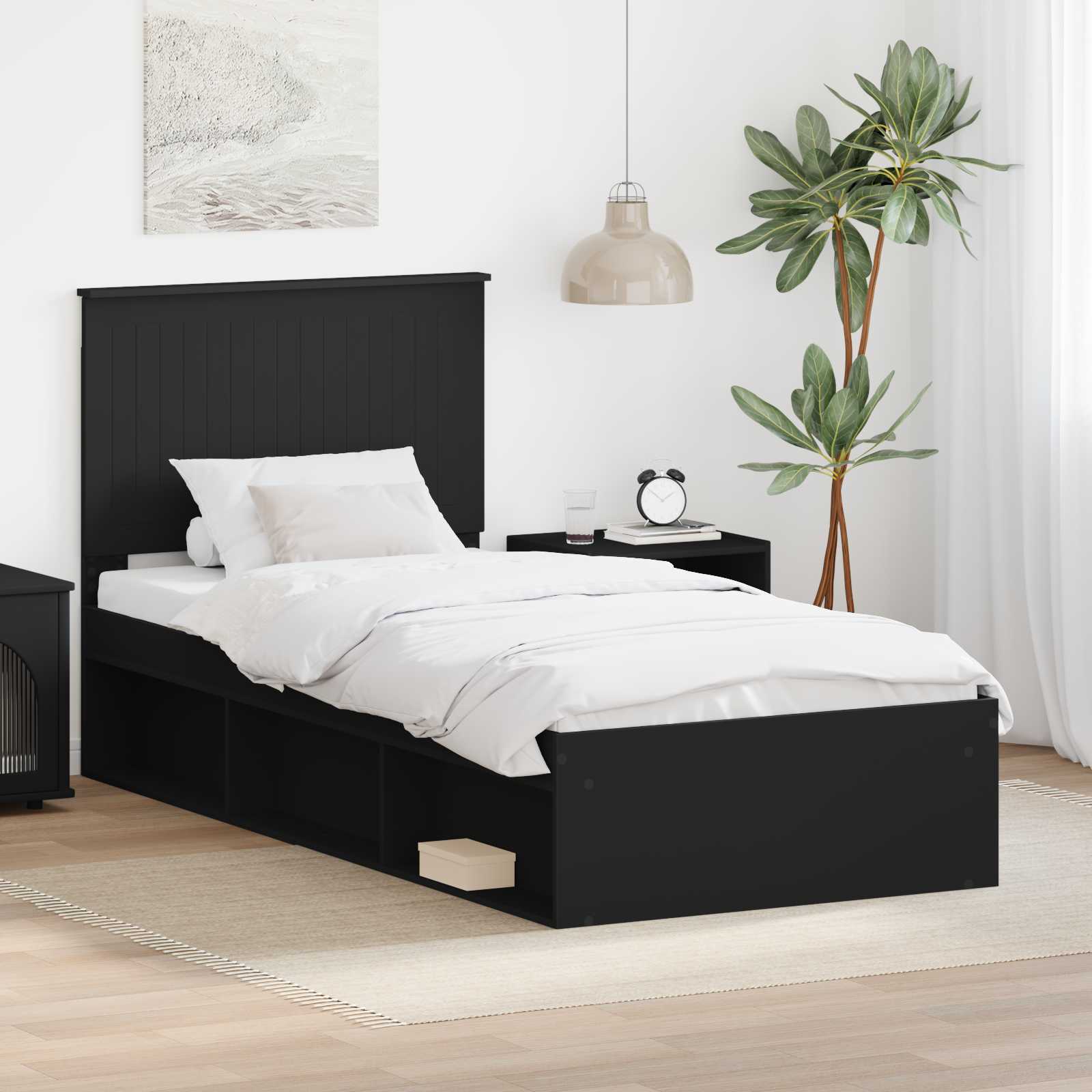 Bettrahmen Schwarz 90 x 200 cm Massives Kiefernholz
