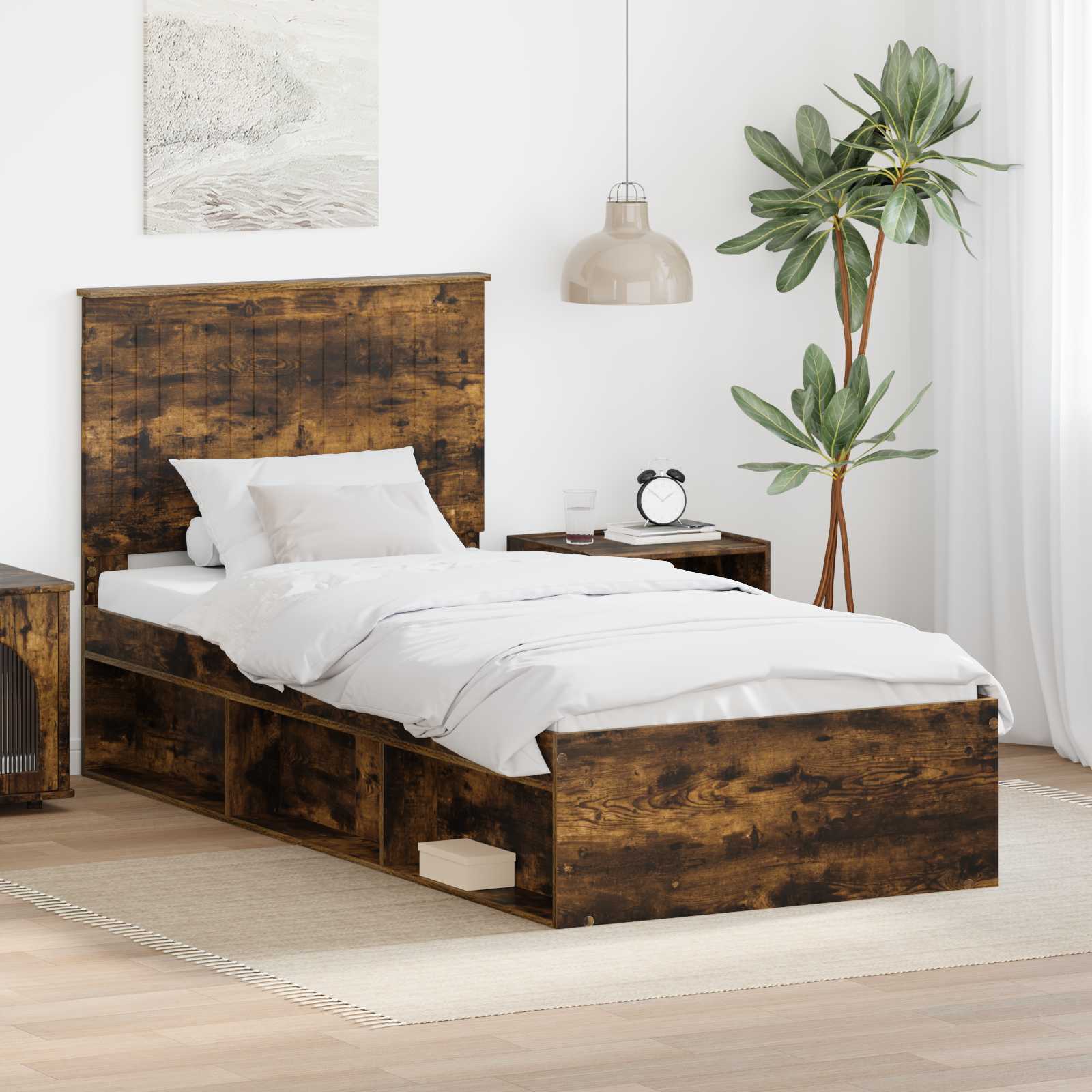 Bettrahmen Räuchereiche 90 x 190 cm Massives Kiefernholz