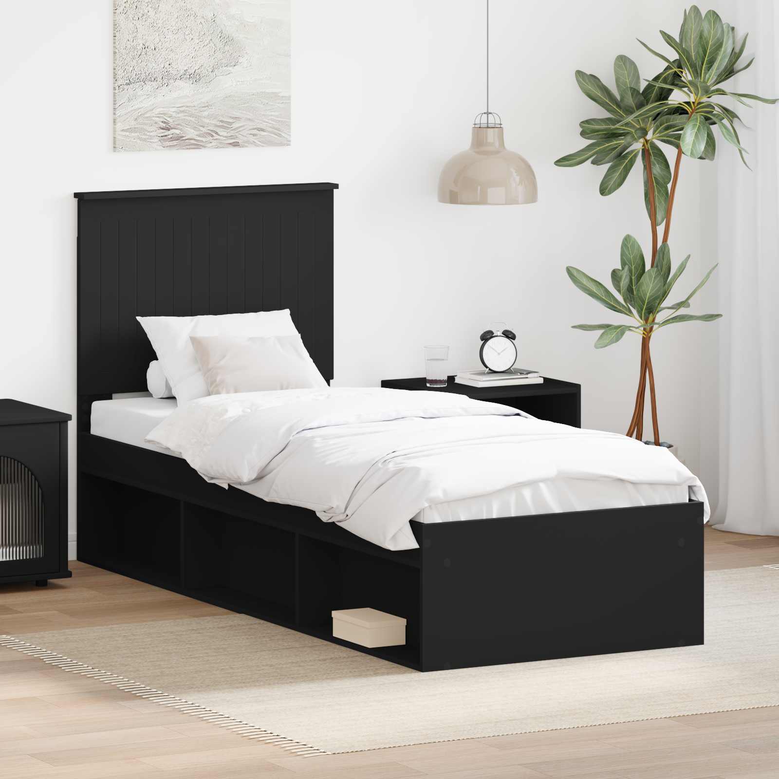 Bettrahmen Schwarz 75 x 190 cm Massives Kiefernholz