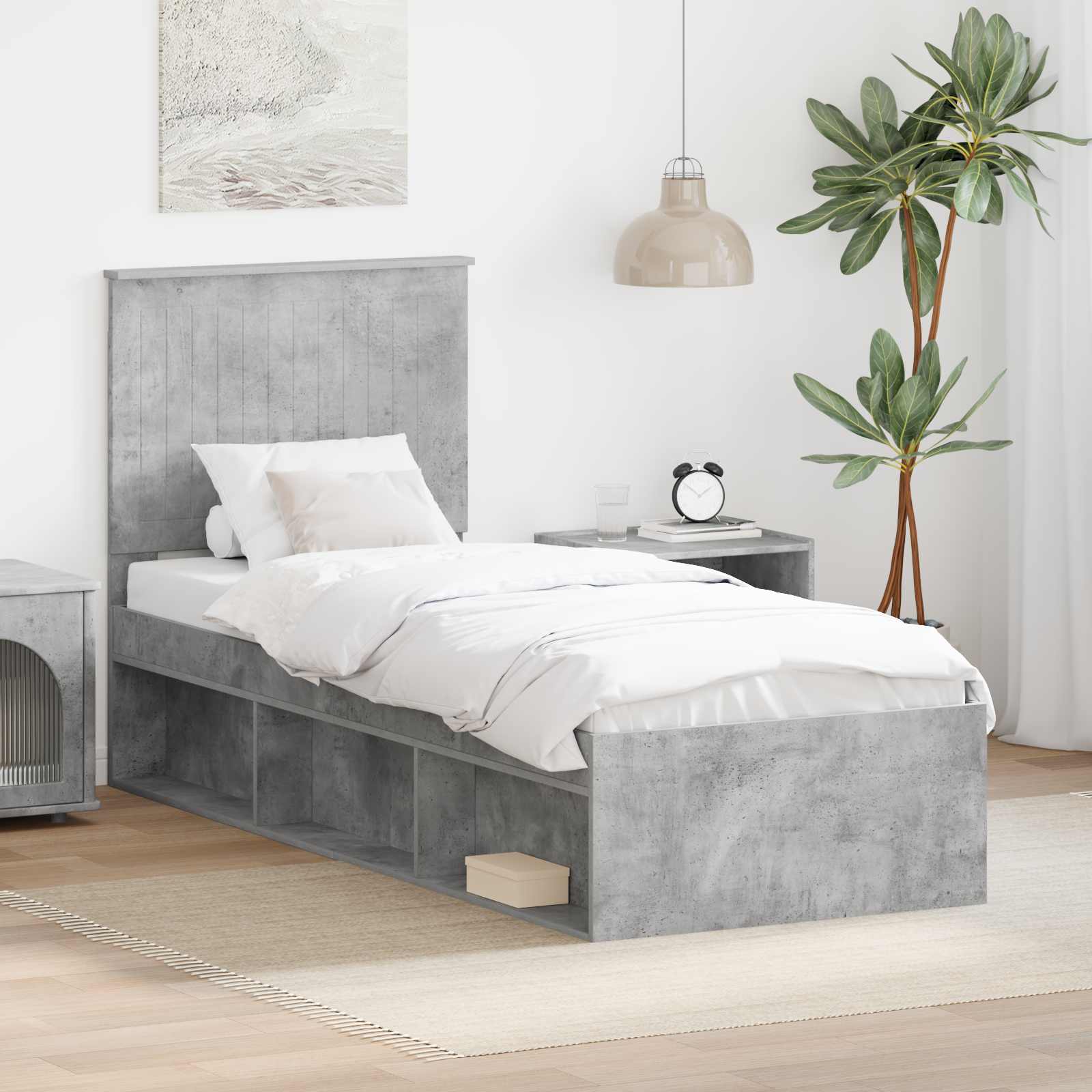 Bettrahmen Beton Grau 75 x 190 cm Massives Kiefernholz
